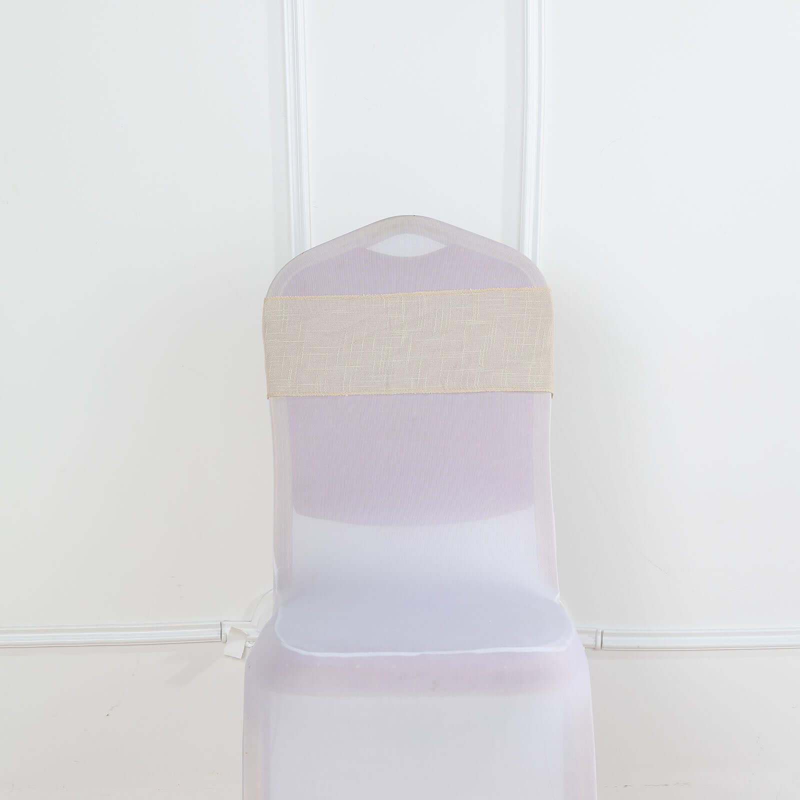 5-Pack Durable Wrinkle-Resistant Beige Faux Linen Chair Sashes for Events