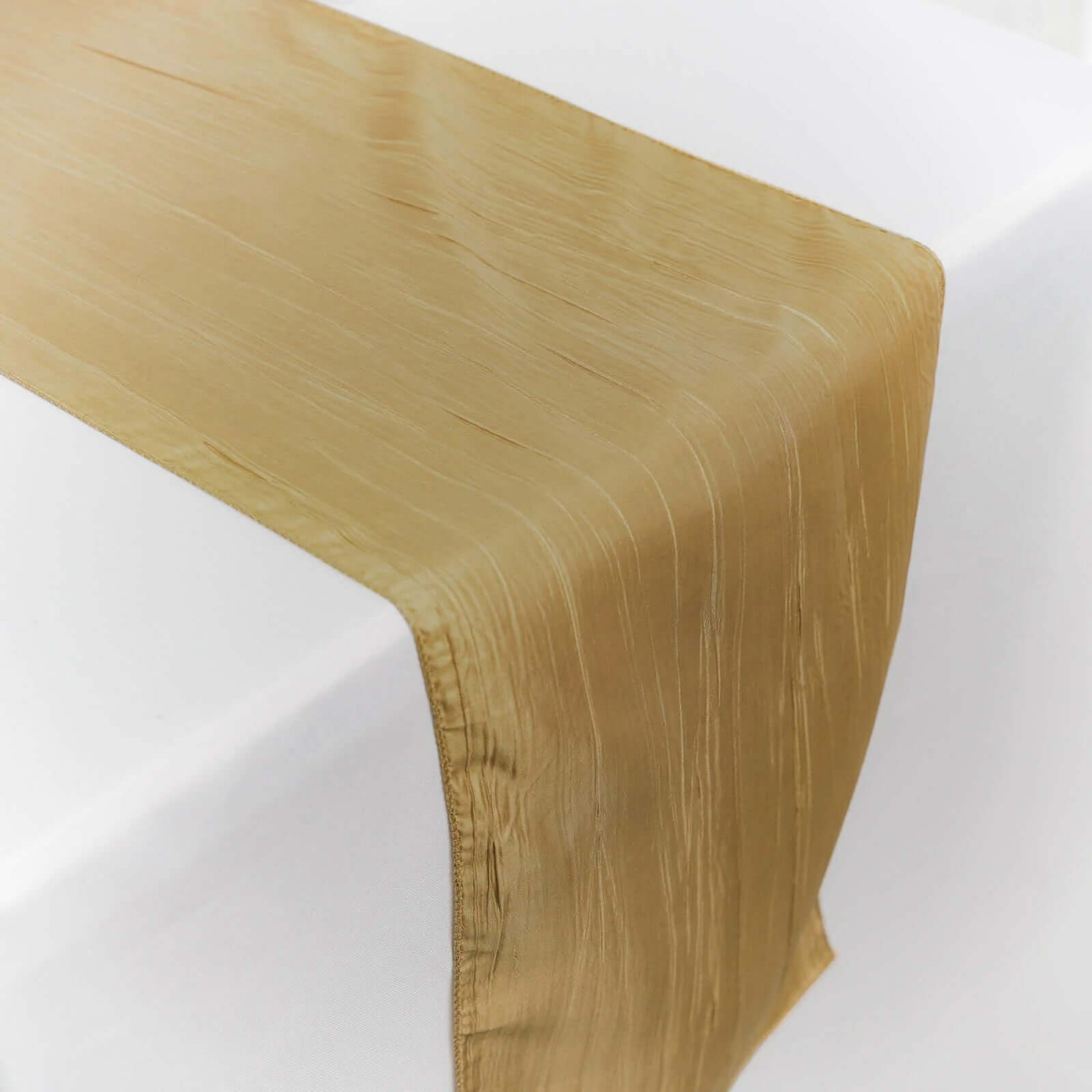 Exclusive Gold Taffeta 12x108 Table Runner with Accordion Crinkle for Modern Gatherings