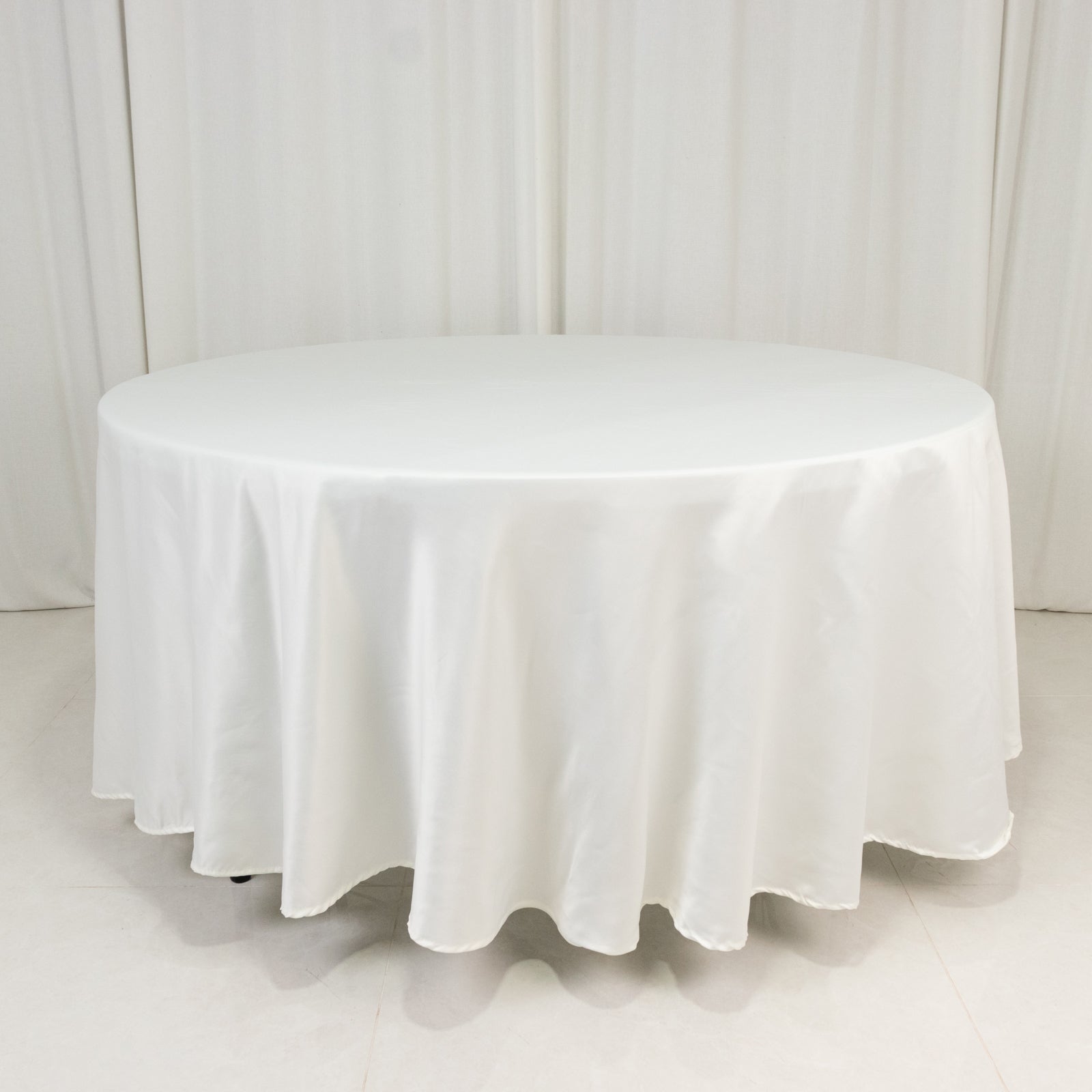 Ivory Lamour Satin 108" Round Tablecloth - Durable & Silk-Like, Ideal for Events