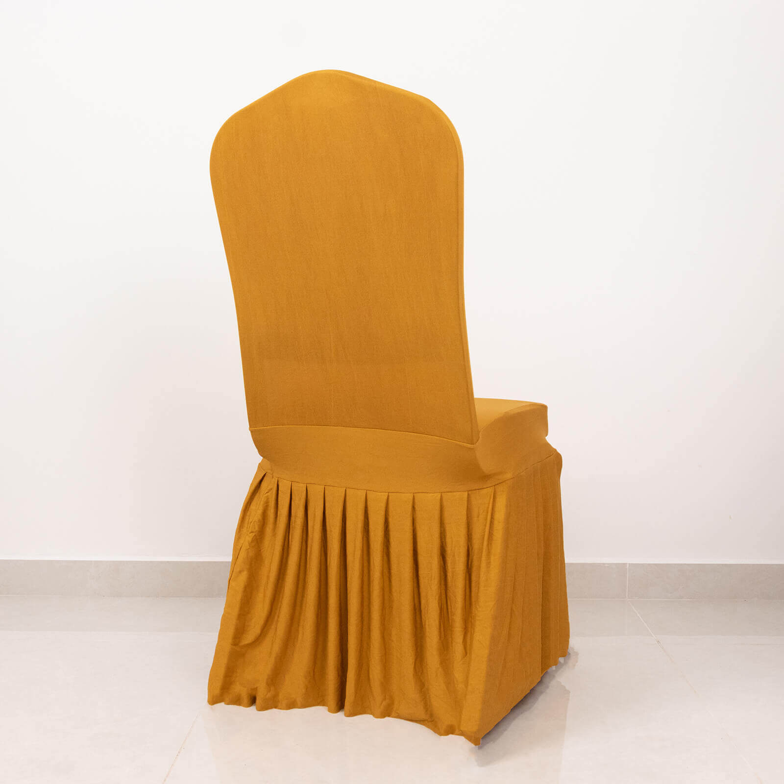 Gold Spandex Stretch Chair Cover with Ruffle Pleated Skirt - Ideal for Banquets!