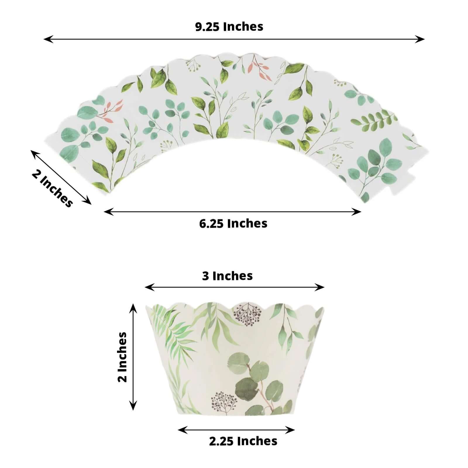 25-Piece Premium Paper Cupcake Wrappers with Eucalyptus Leaves Print in White and Green