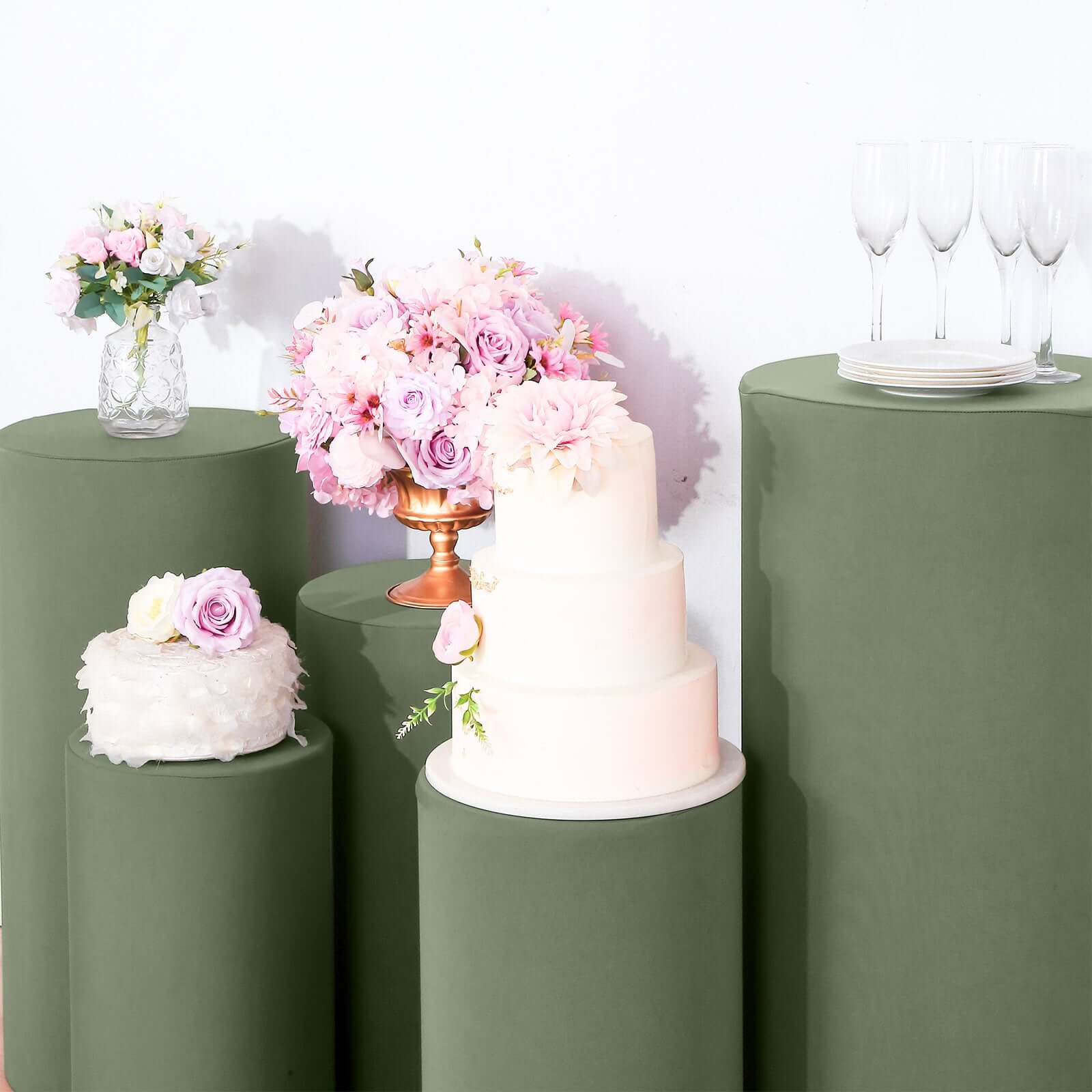 Hot! Set of 5 Stretchable Dusty Sage Green Spandex Pedestal Stand Covers, 160 GSM