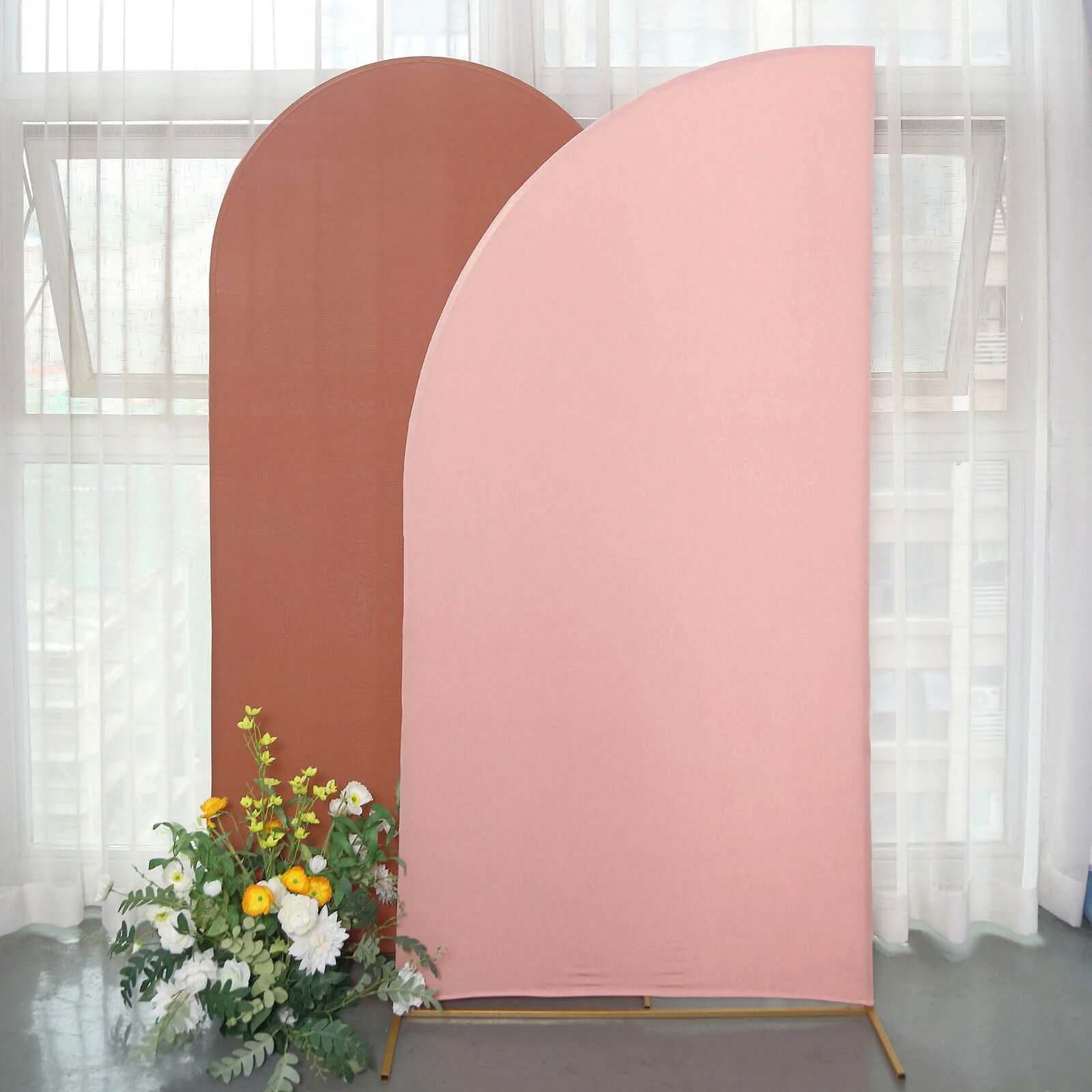 Custom-Fitted 7ft Matte Dusty Rose Spandex Half Moon Chiara Wedding Arch Backdrop Stand Cover - Exclusive Offer