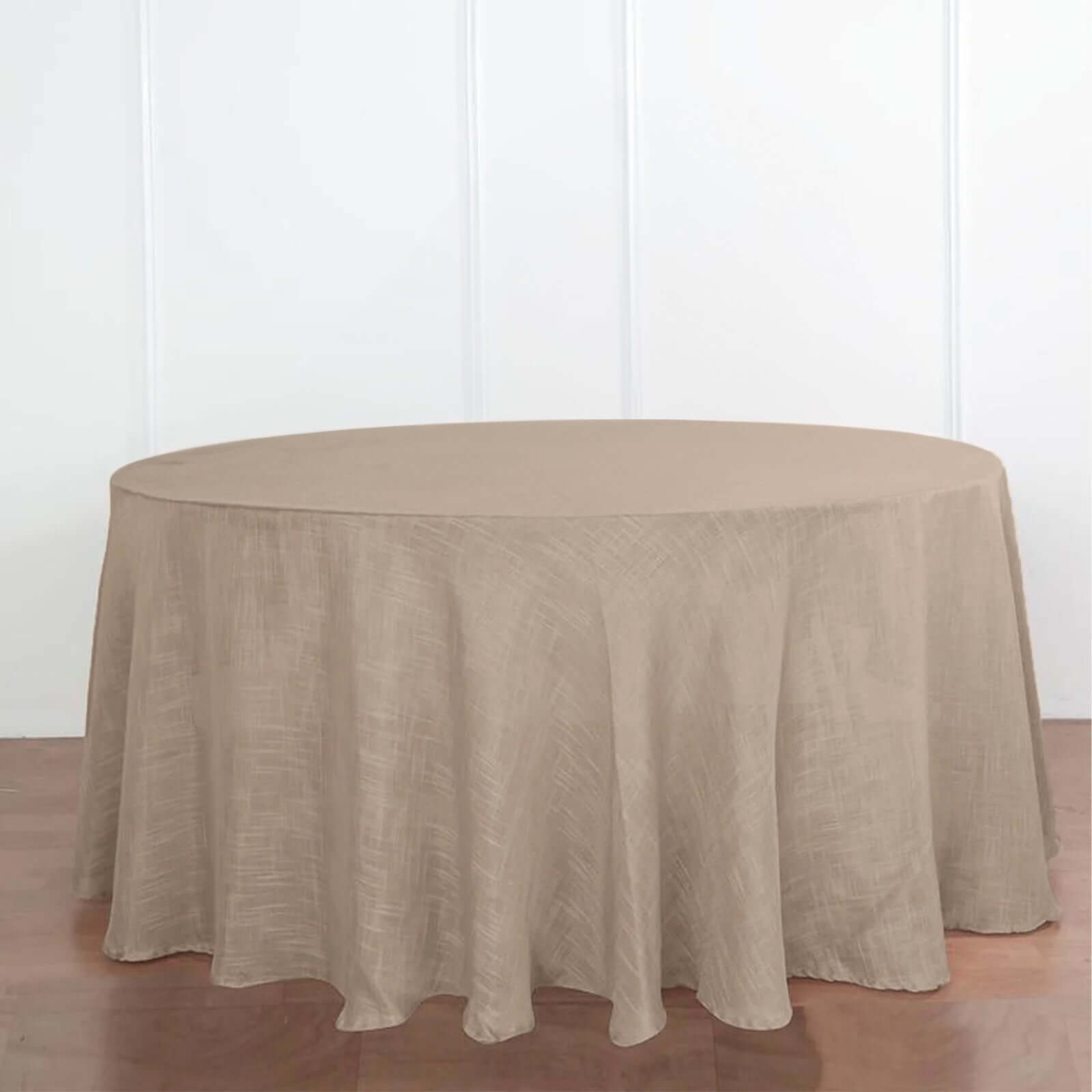 Hot! Taupe Faux Linen 120 Round Wrinkle-Resistant Tablecloth