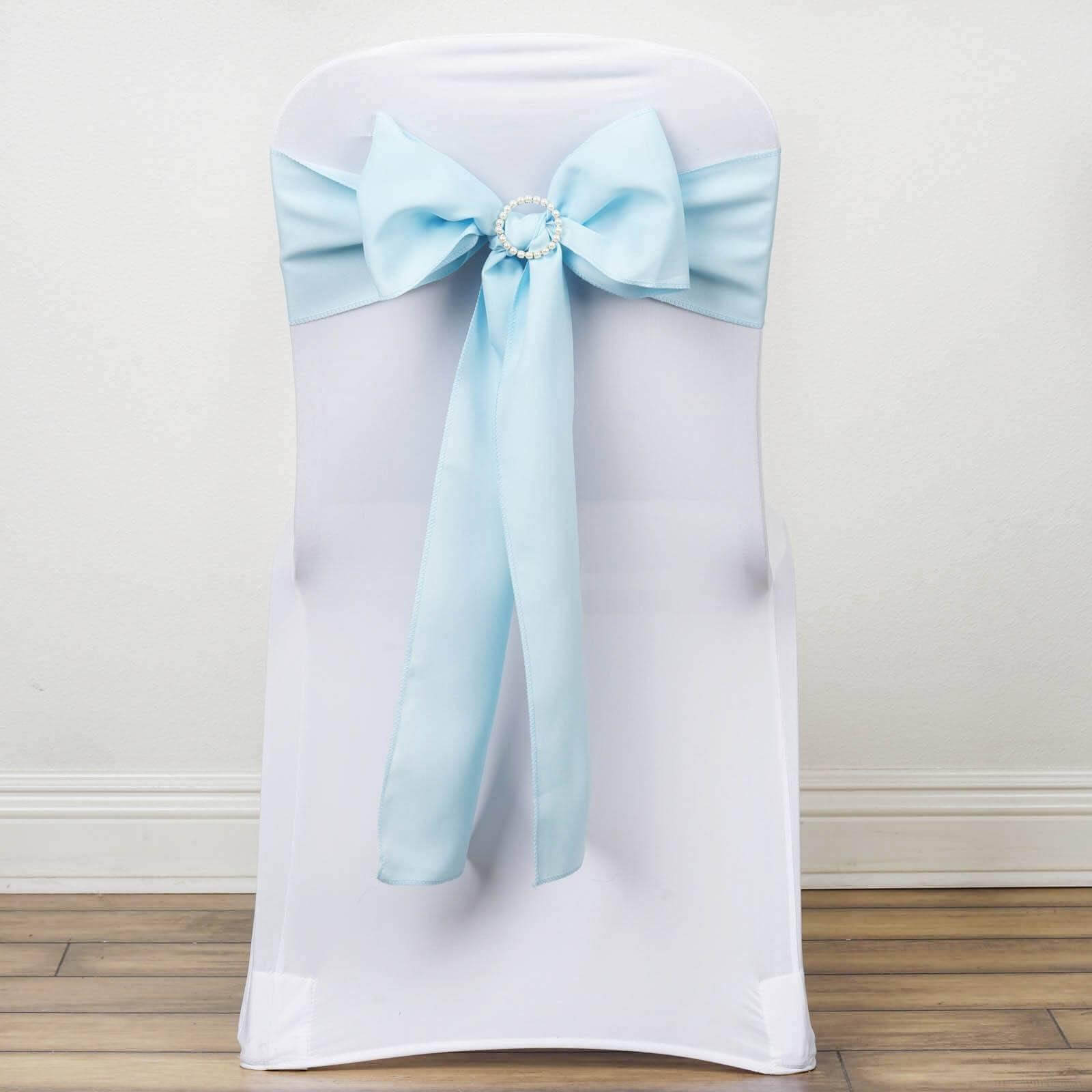 Get 5-Piece Set of Light Blue Polyester Chair Sashes, 6x108 for Decor