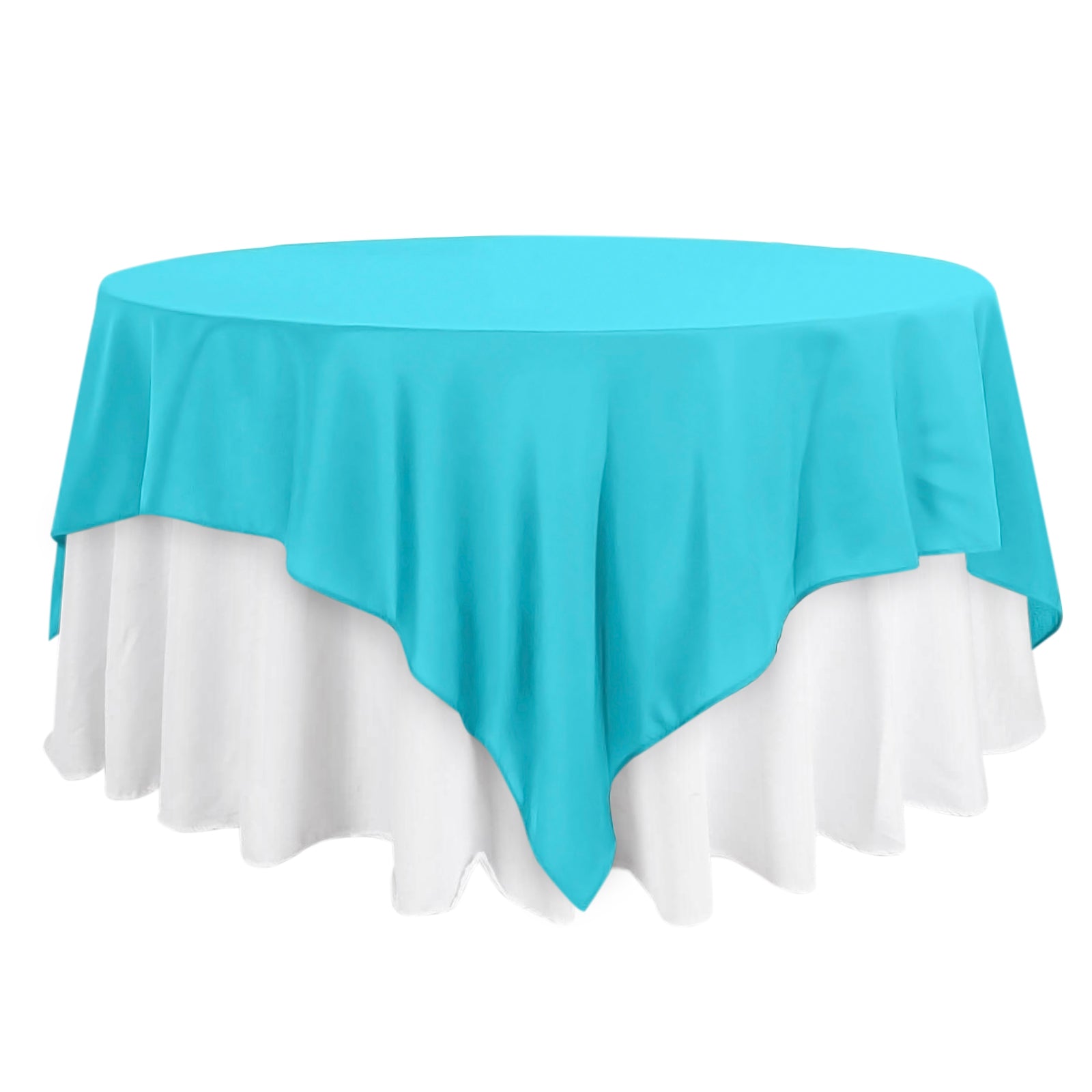 Turquoise 90x90 Polyester Square Table Overlay - Wrinkle-Free & Durable