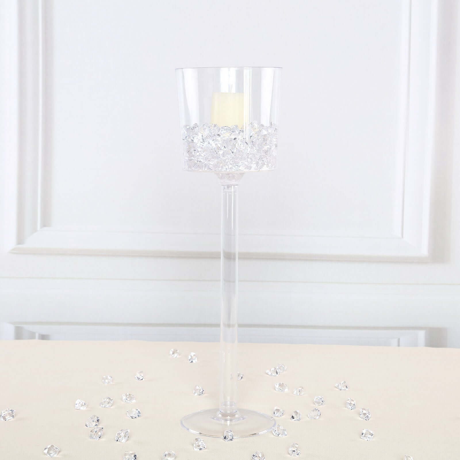 4-Pack Clear Plastic Cylinder Vases with Wine Cup Design for Long Stem Floral Centerpieces, 18"