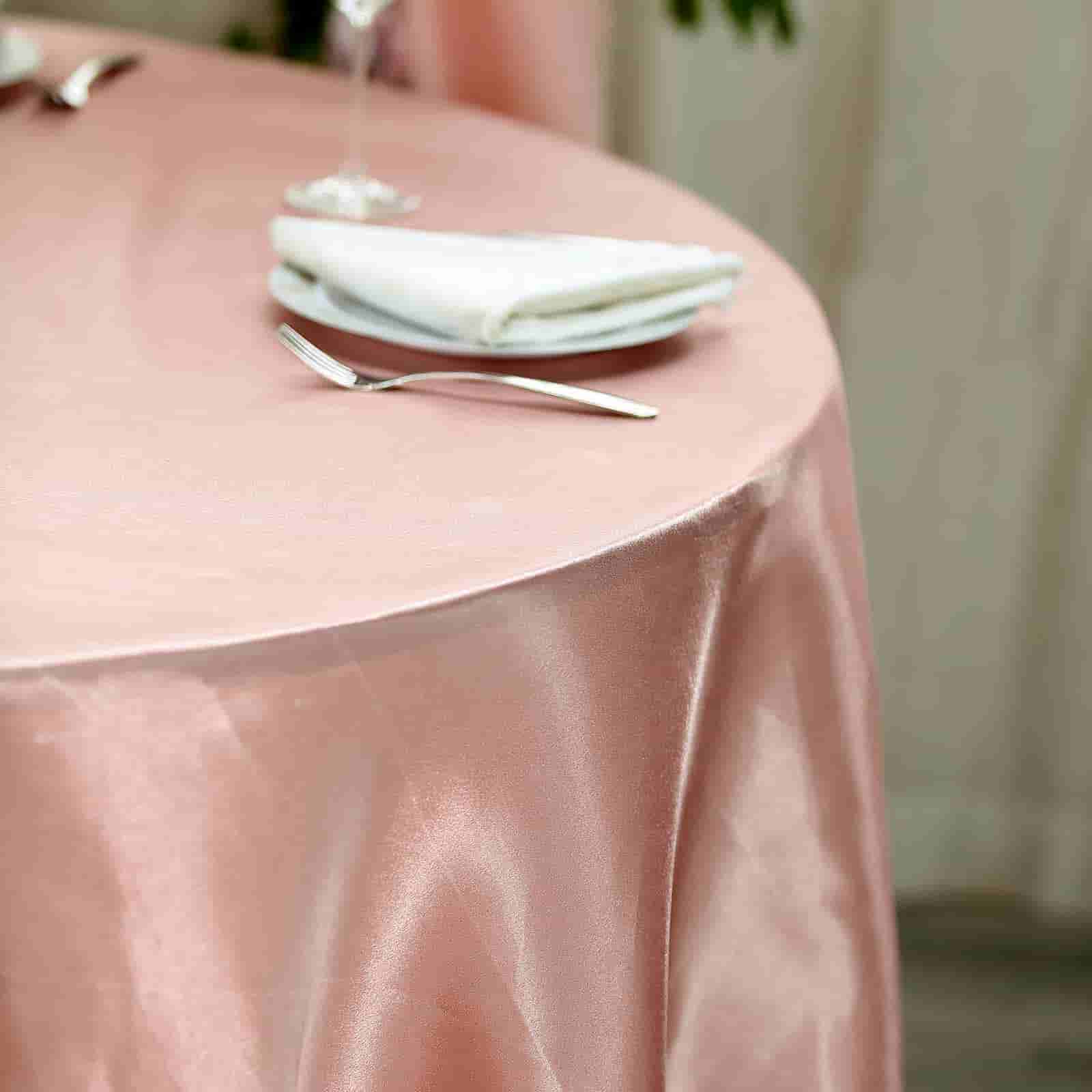 Luxurious 108-Inch Round Dusty Rose Satin Tablecloth with Smooth Finish