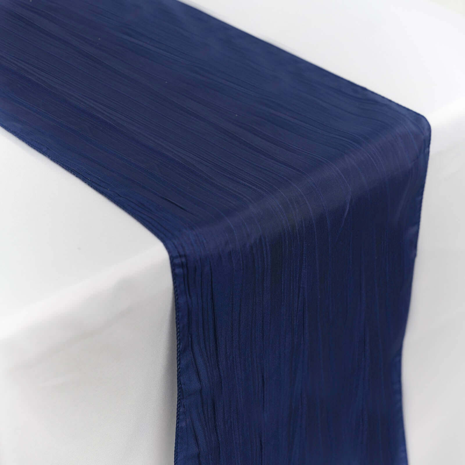Navy Blue Taffeta 12x108 Table Runner with Accordion Crinkle Design