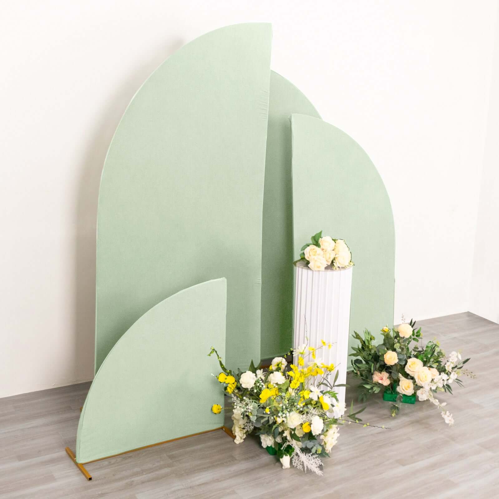 4-Piece Matte Sage Green Spandex Half Moon Wedding Arch Covers - Custom Fit, Various Sizes