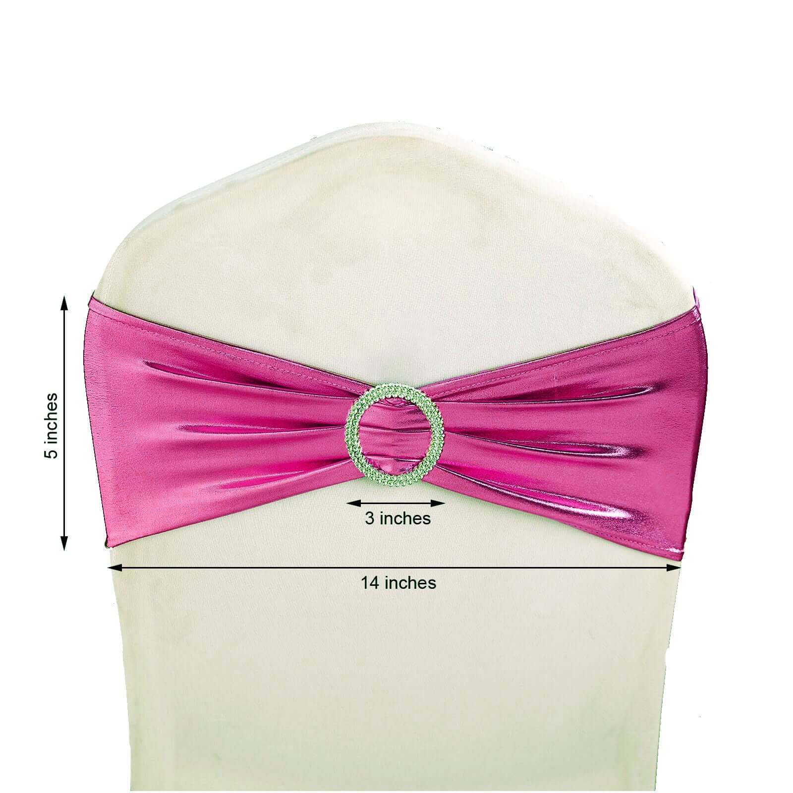 Hot Deal! 5-Piece Set of Fuchsia Metallic Spandex Chair Sashes with Round Diamond Plastic Buckles