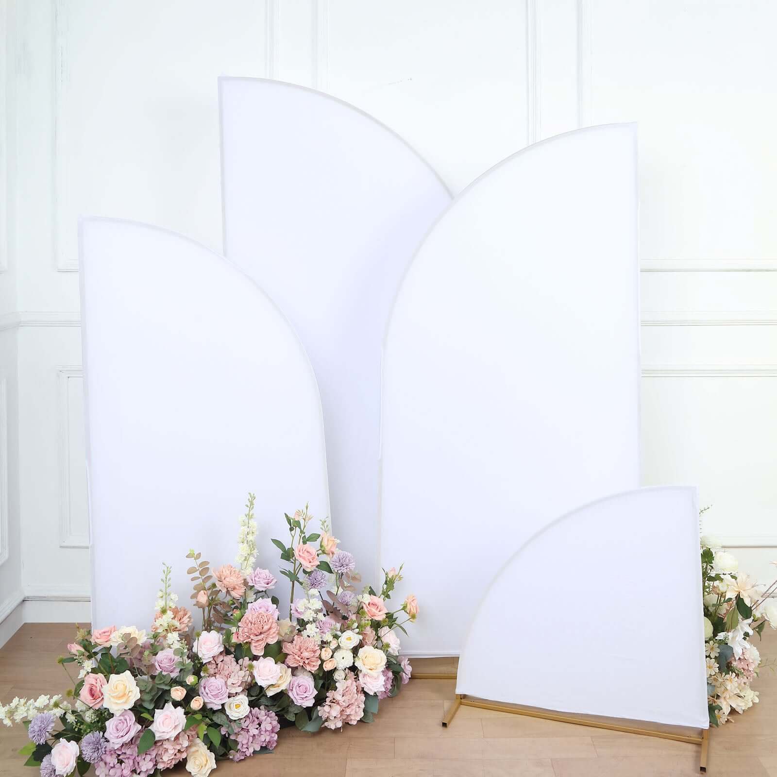 Custom-Fit Matte White Spandex Half Moon Wedding Arch Covers Set of 4 - Various Sizes