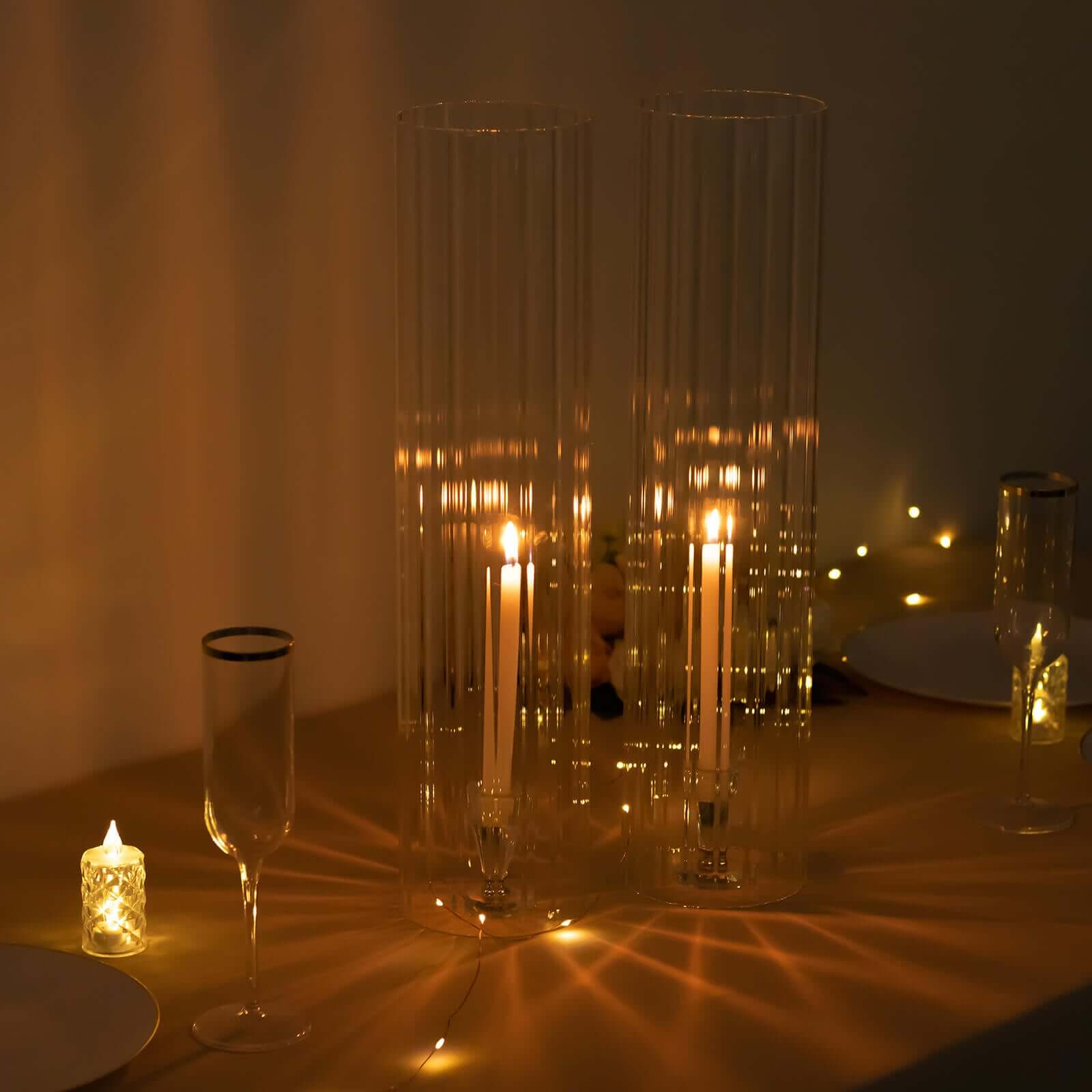 Hot Deal! 2-Pack 20" Clear Ribbed Glass Hurricane Shades for Stylish Candle Holders