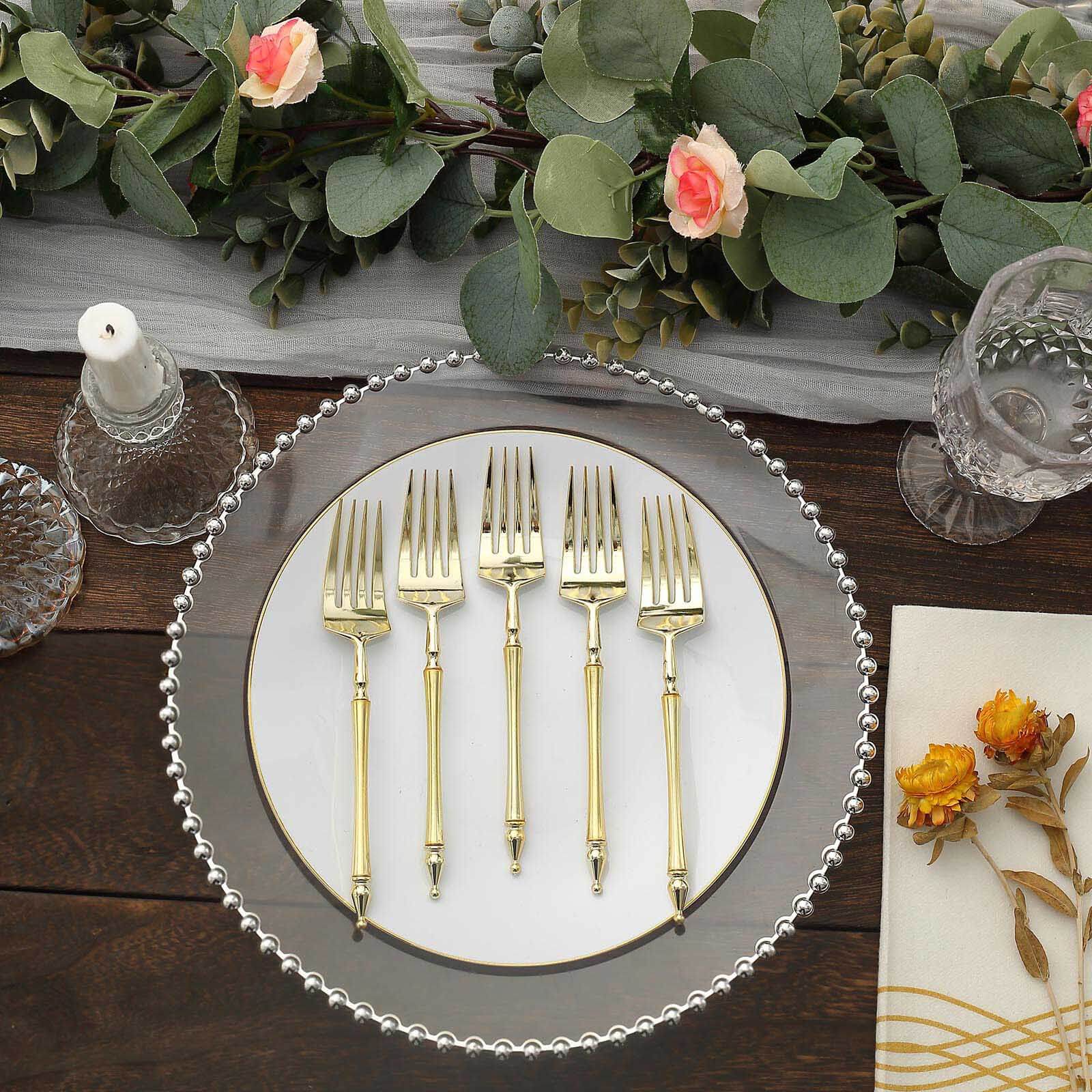 24-Piece Gold European-Style Disposable Dessert Forks with Roman Column Handles