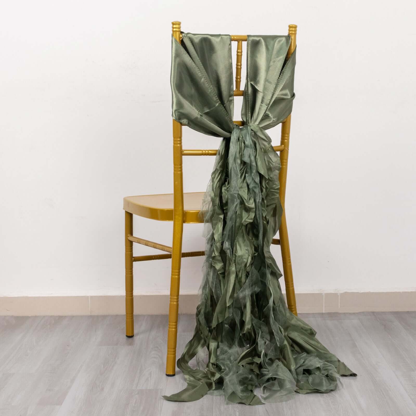 5-Piece Set of Dusty Sage Green Chiffon Satin Chair Sashes - Easy Install for Events