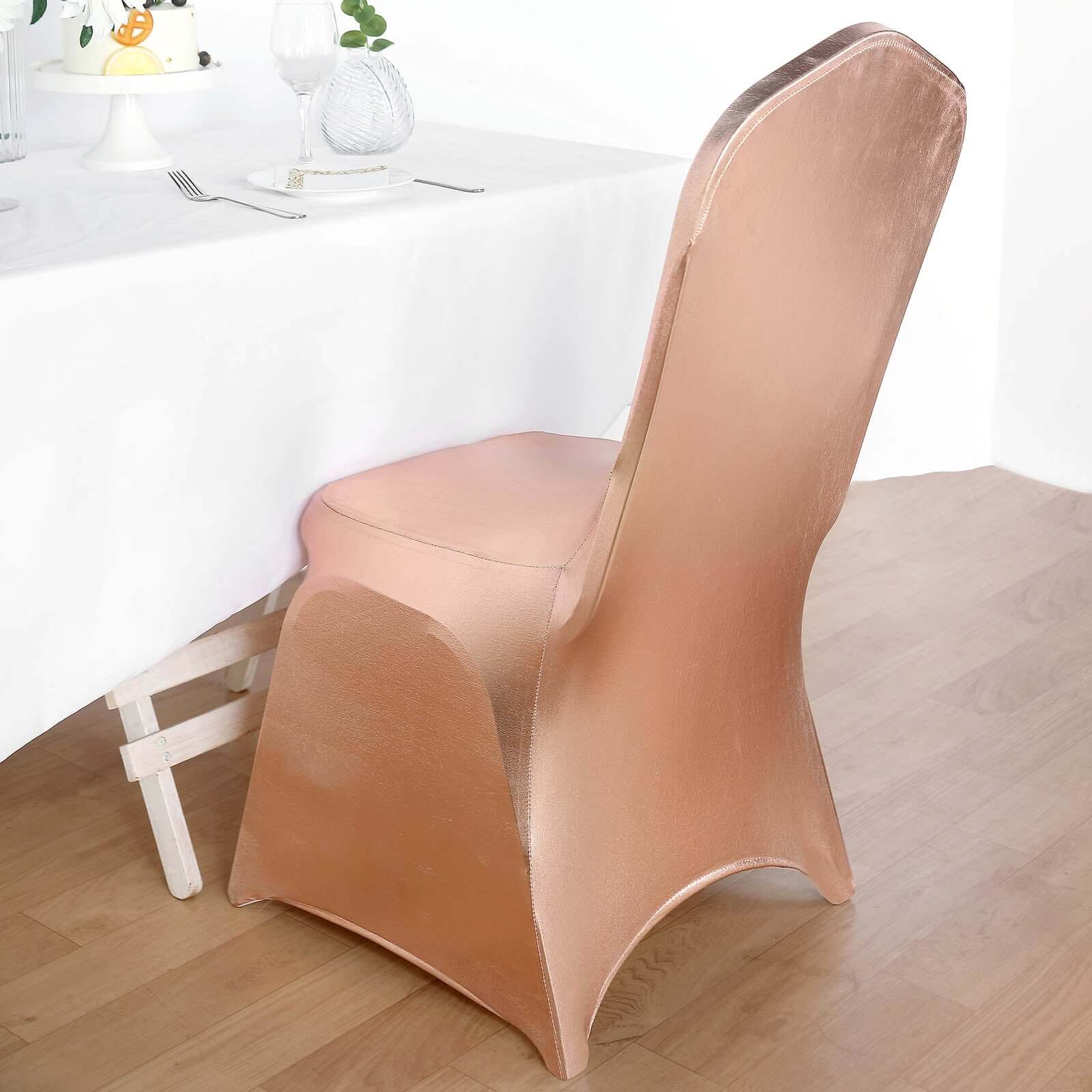 Metallic Rose Gold Glittering Spandex Fitted Slipcover for Banquet Chairs