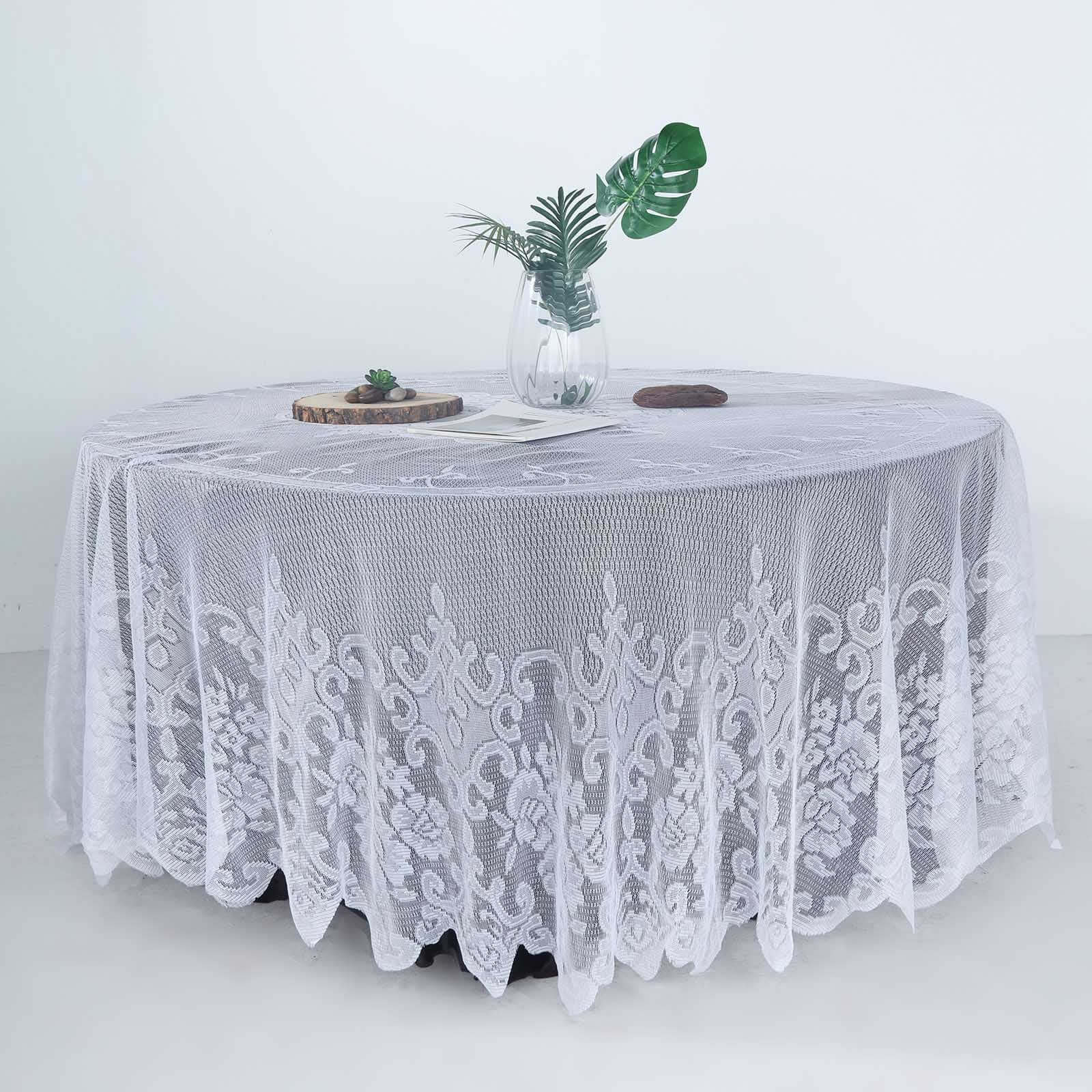 Premium White 108 Round Lace Tablecloth for Formal Events