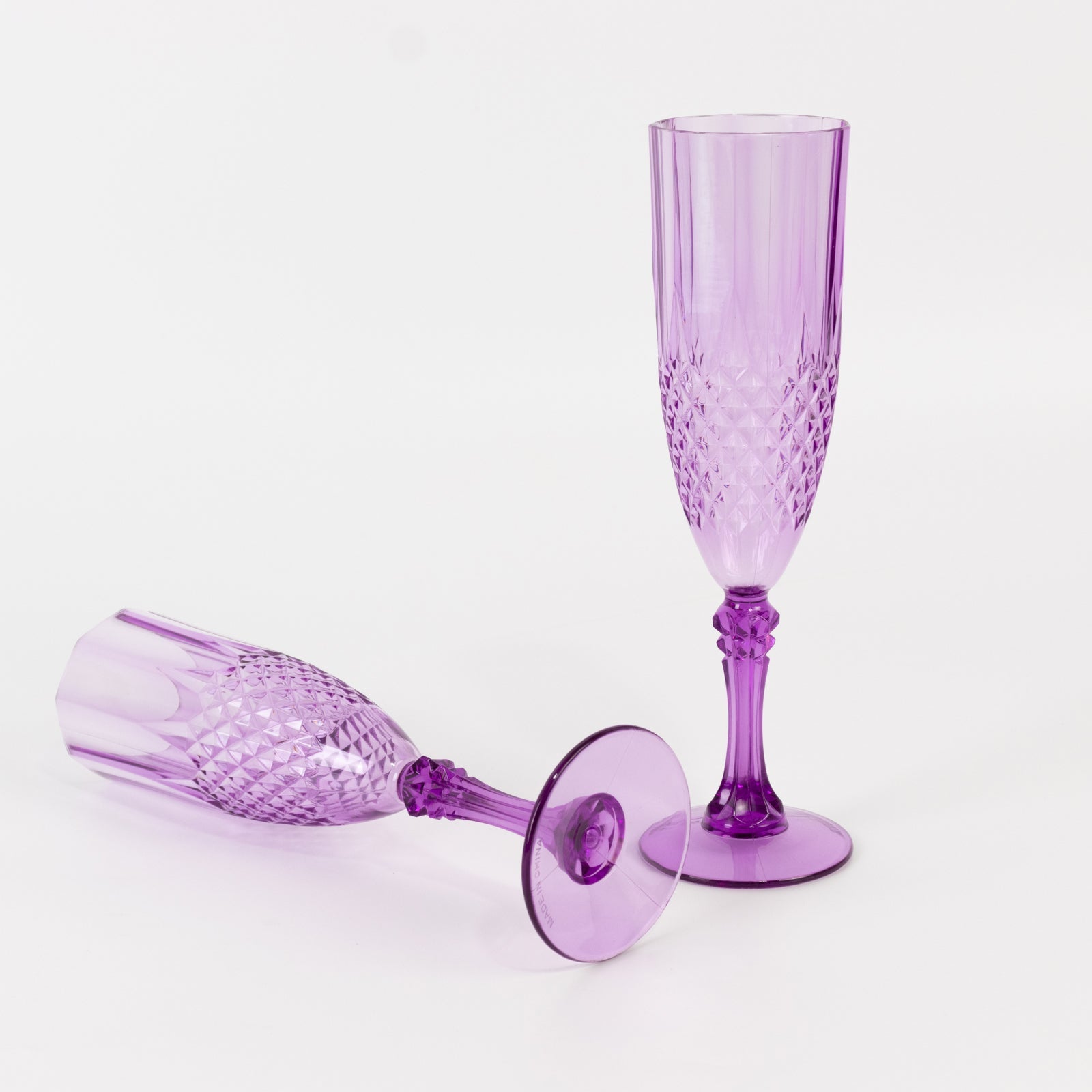 8oz Reusable Purple Transparent Crystal Cut Style 6-Pack Plastic Wedding Toast Flutes