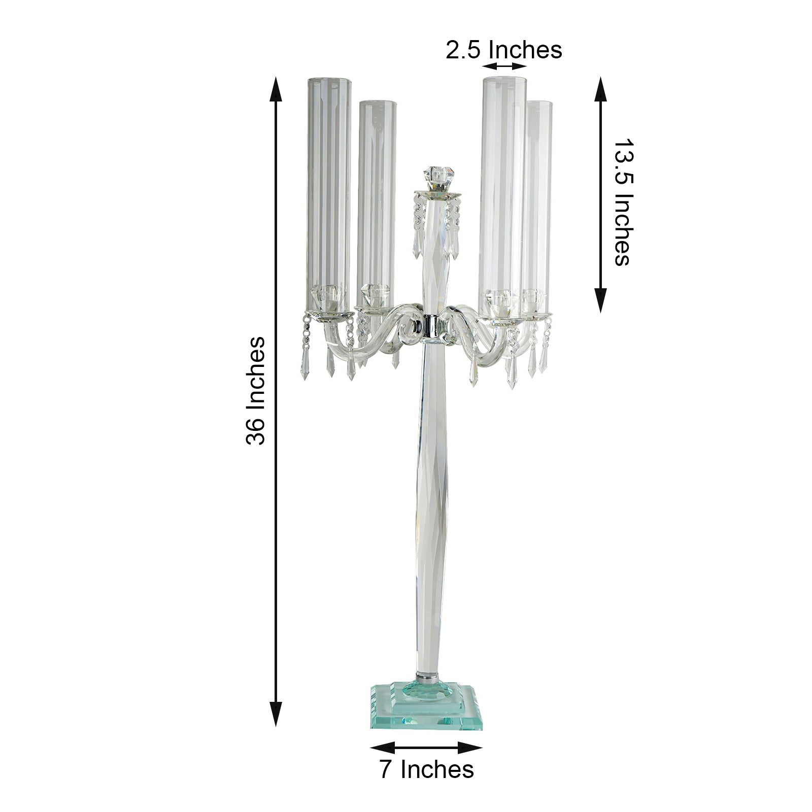 36-Inch 4-Arm Decorative Crystal Glass Taper Candle Holder Candelabra with Chandelier Chains