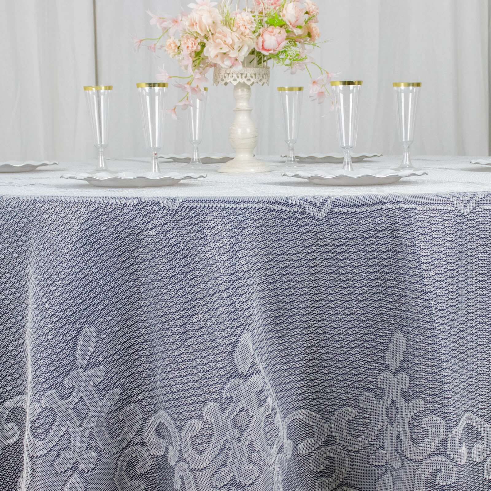 Ivory 120-Inch Seamless Premium Lace Round Tablecloth for Elegant Celebrations
