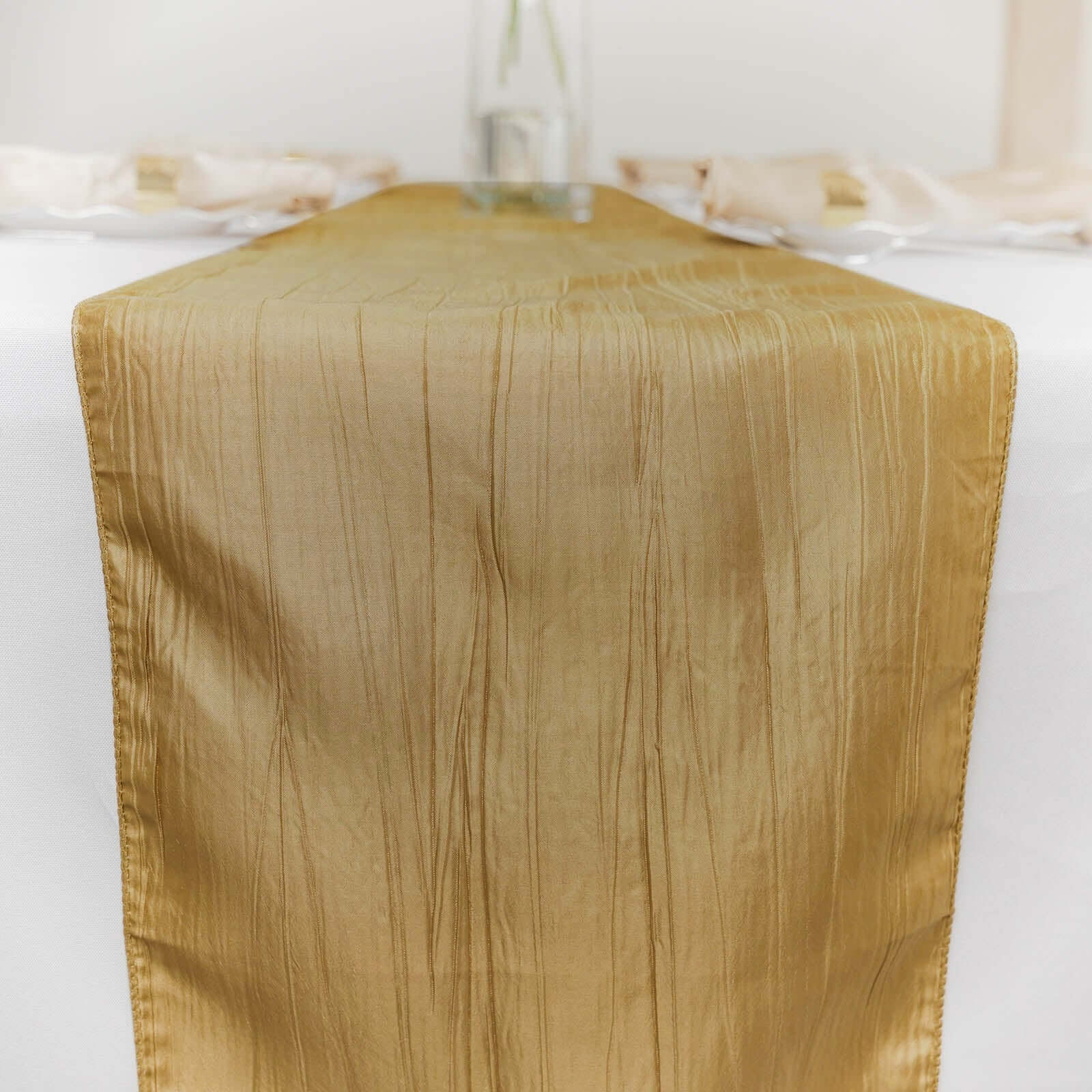 Exclusive Gold Taffeta 12x108 Table Runner with Accordion Crinkle for Modern Gatherings