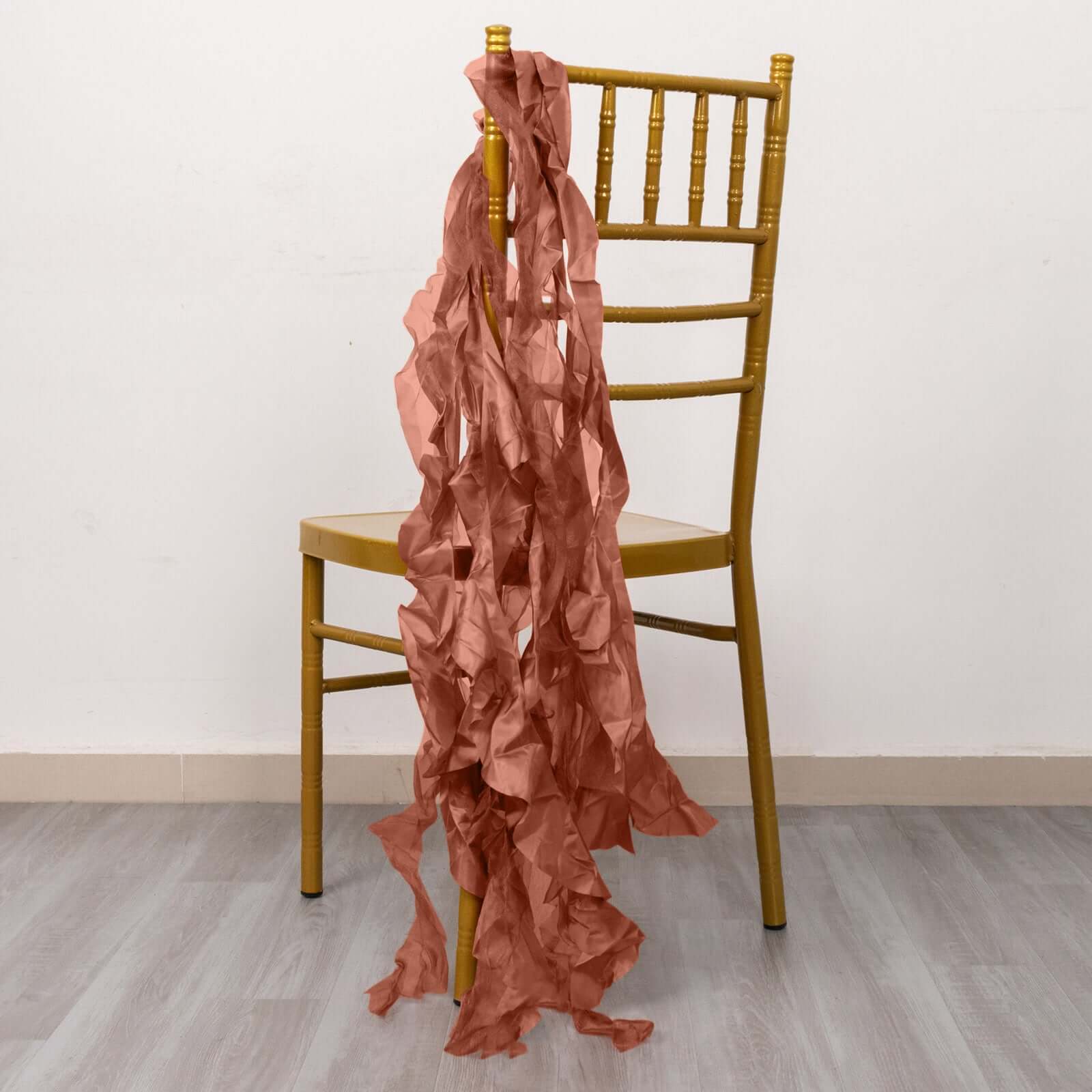 5-Pack Terracotta (Rust) Chiffon Satin Curly Willow Chair Sashes - Easy Install