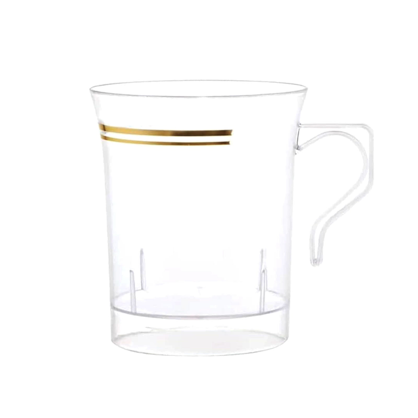 8-Pack Disposable 8oz Clear Plastic Coffee Mugs with Gold Stripes - Ideal for Events