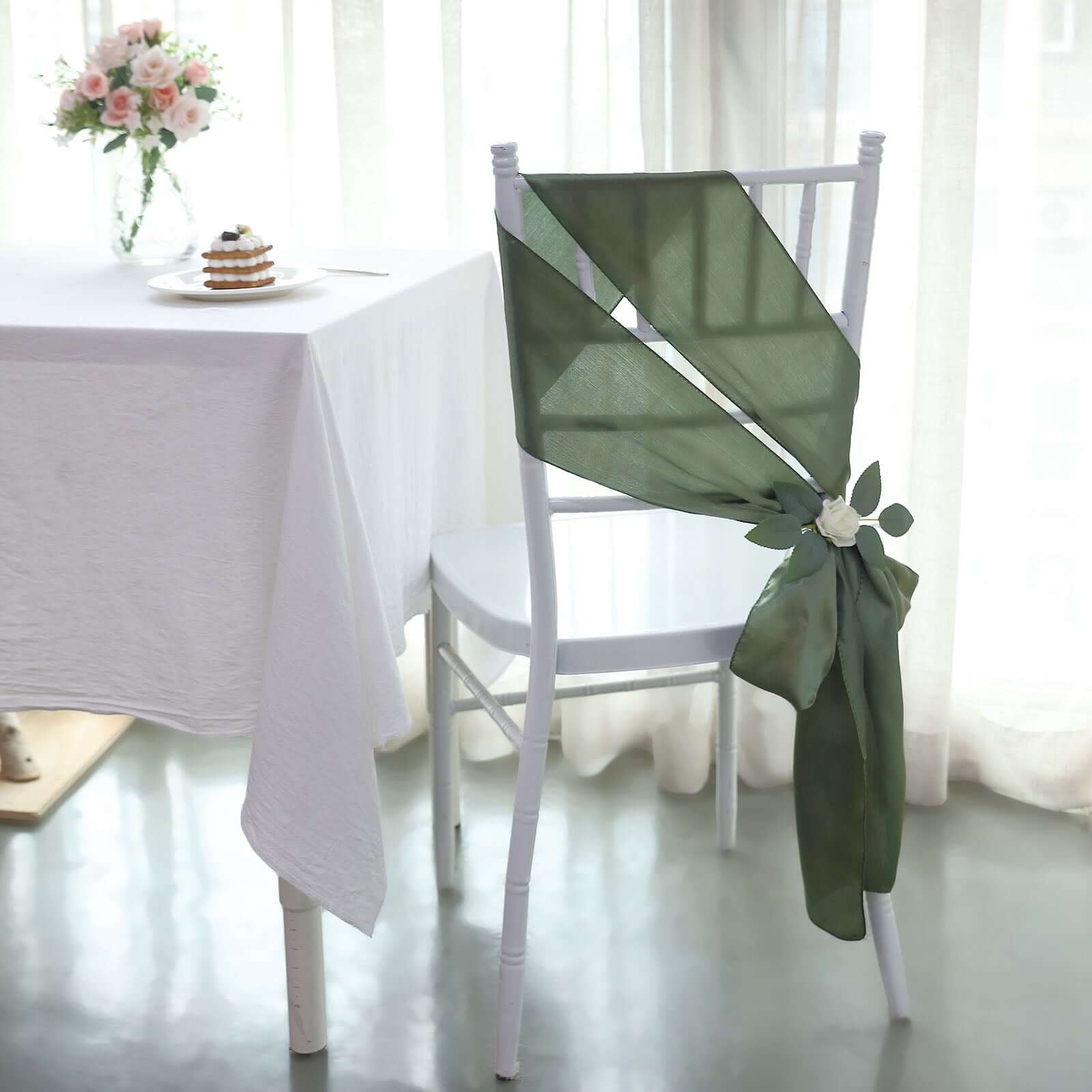 5-Pack Dusty Sage Green Satin Chair Sashes - Durable & Shiny