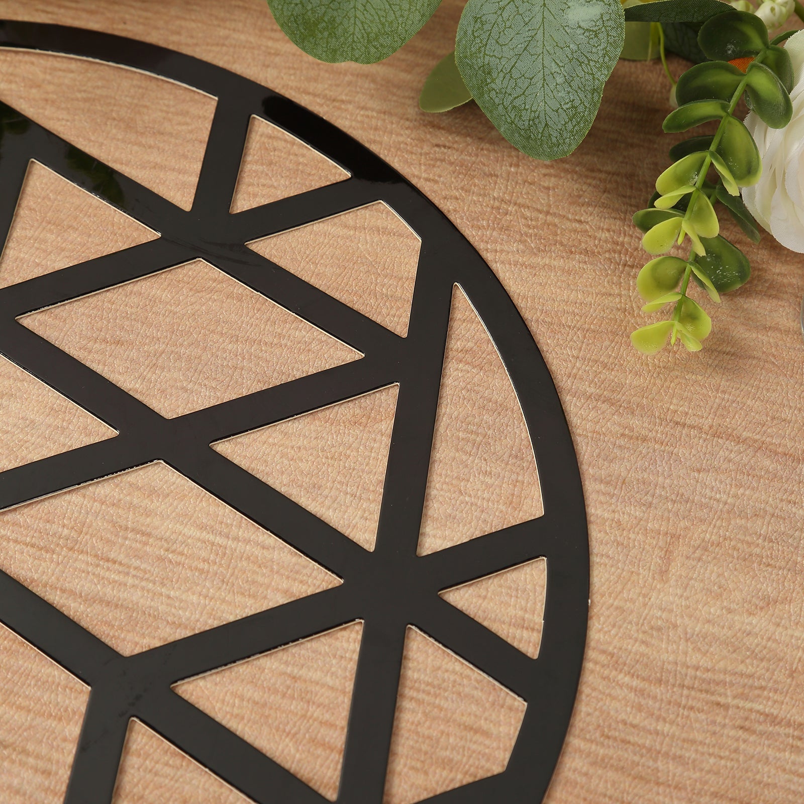 Hot Sale! 6-Pack Disposable Black Cardboard Table Placemats with Laser-Cut Geometric Triangles, 13 Inches