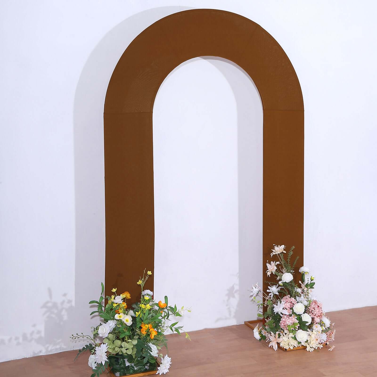 Premium 8ft Cinnamon Brown Spandex U-Shaped Fitted Wedding Arch Cover - Ideal for Events