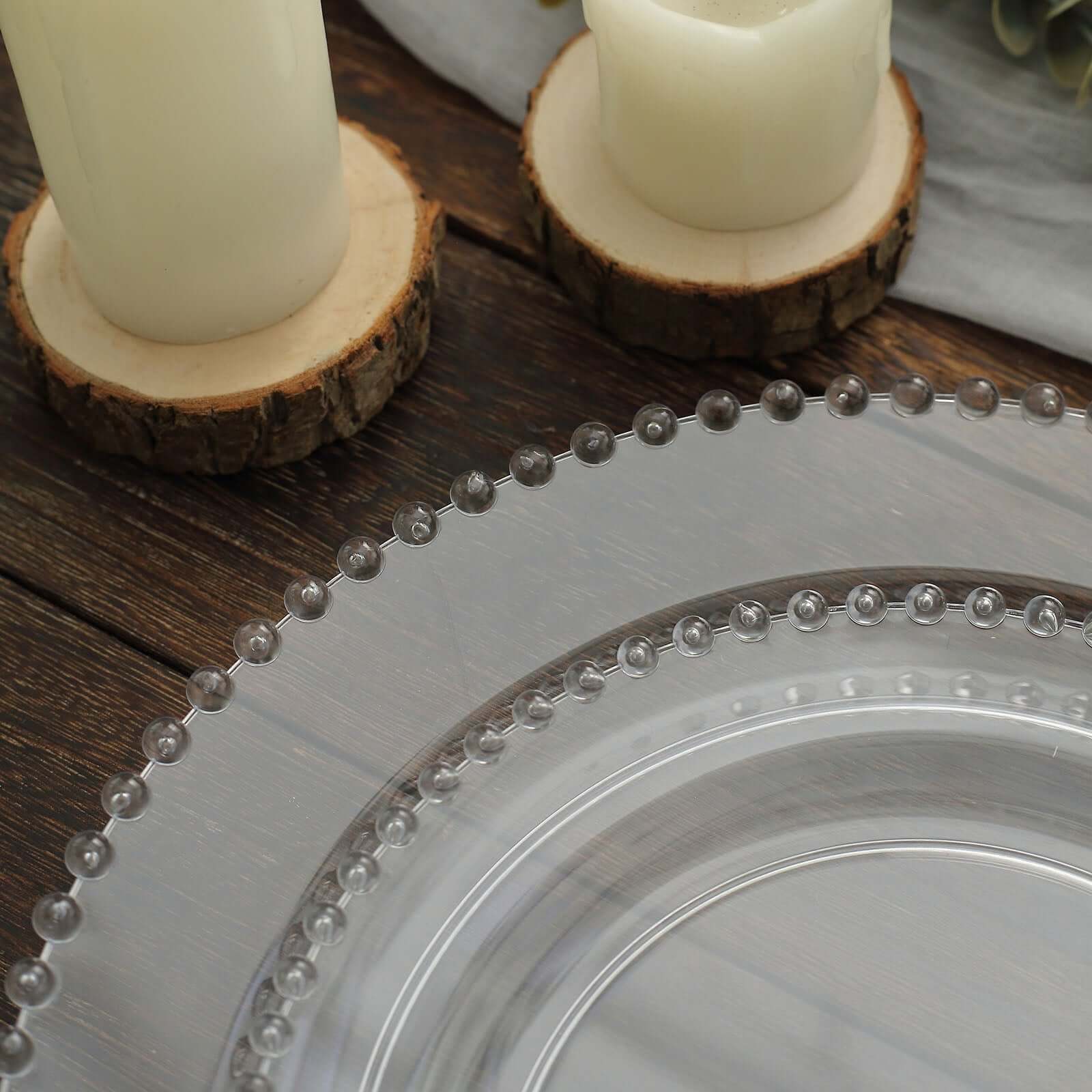 Get 10-Pack of Clear Round Plastic Dessert Plates with Beaded Rim for Parties and Events