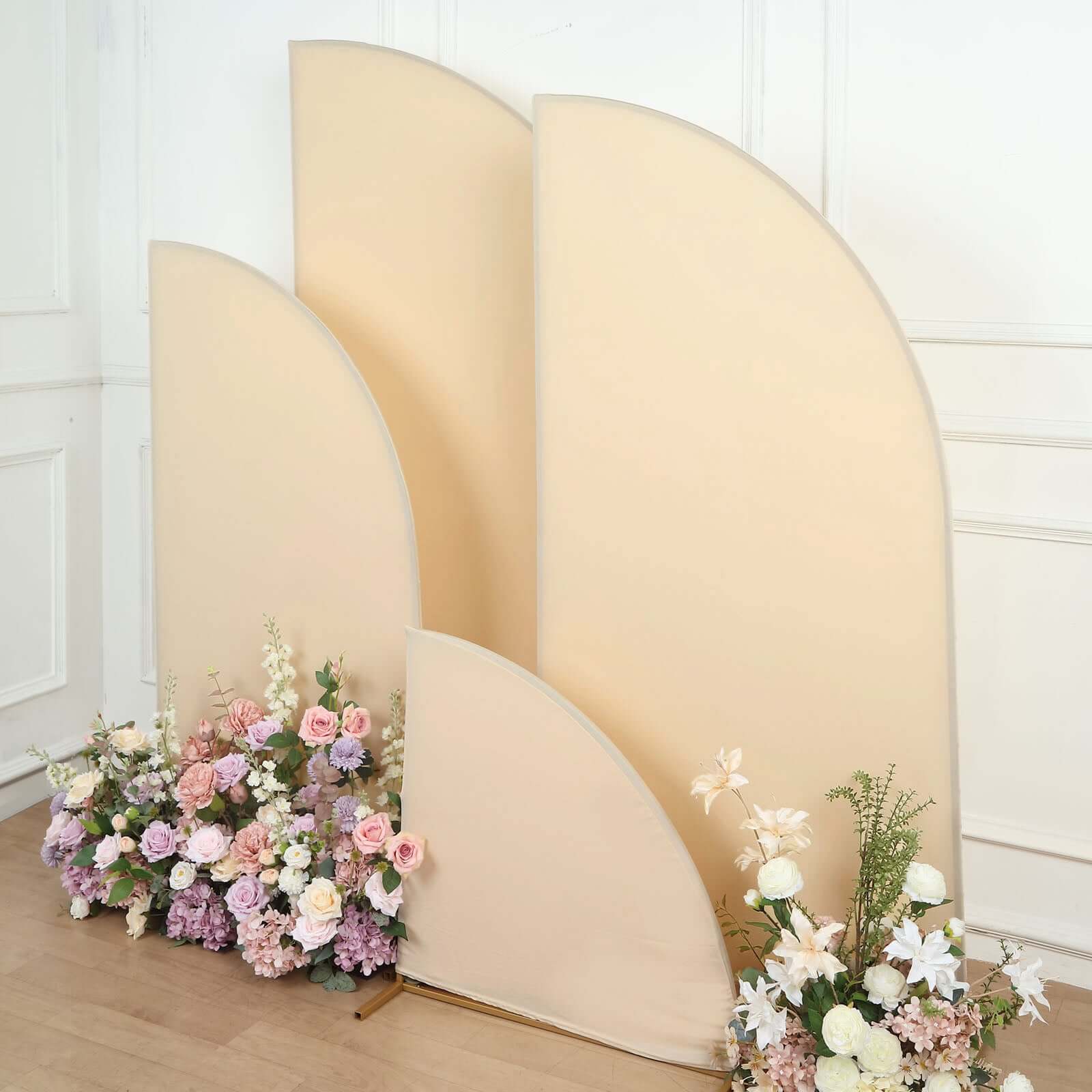 Custom-Fitted Set of 4 Matte Beige Spandex Half Moon Wedding Arch Backdrop Covers in 2.5ft, 5ft, 6ft, 7ft Sizes