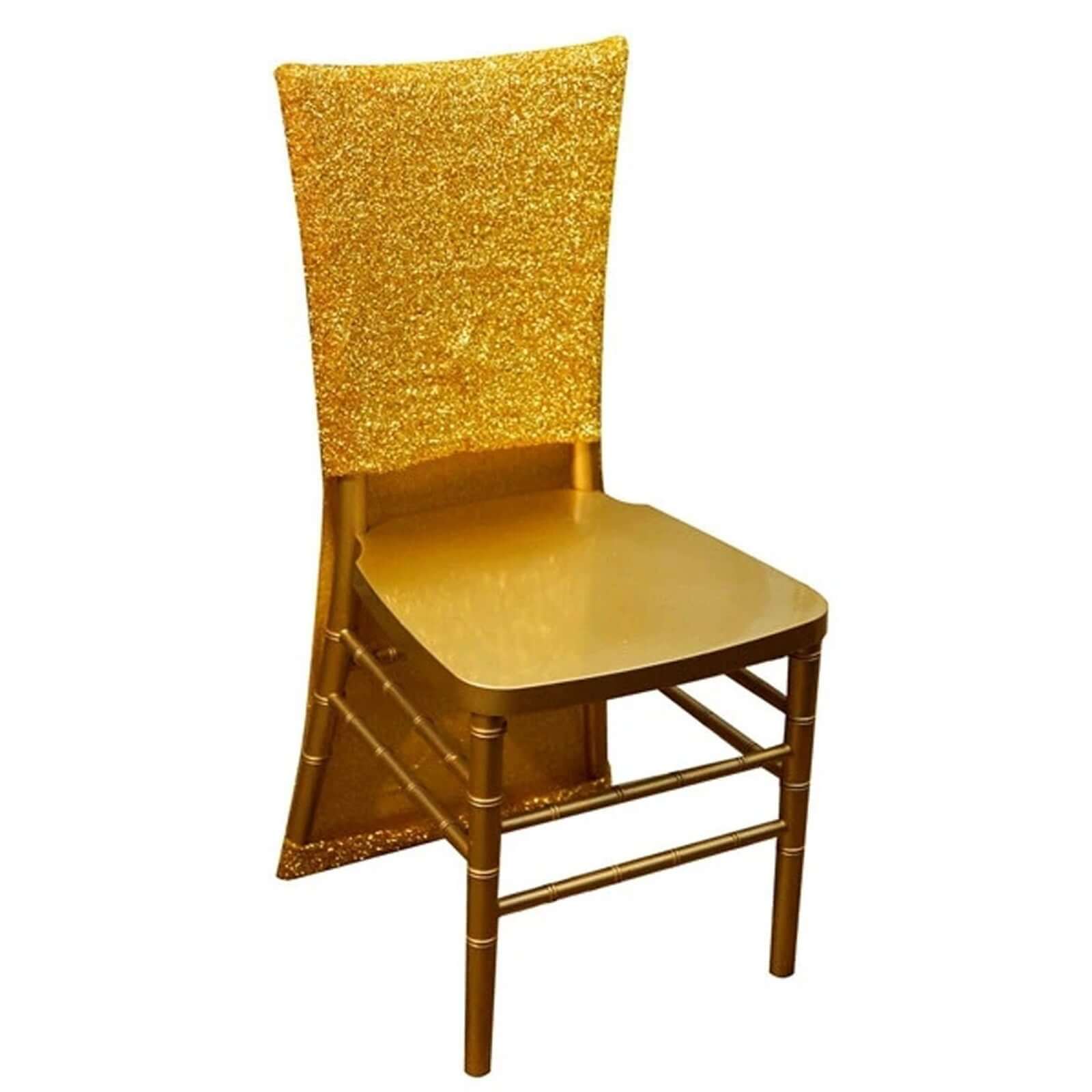 Durable Gold Metallic Shimmer Tinsel Spandex Stretch Slipcover for Chiavari Chair Backs