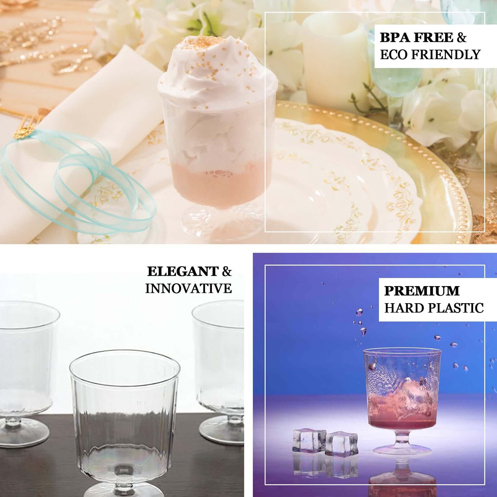 12-Piece Set of Clear Short Stem Plastic Wine Glasses - 8oz Durable Disposable Drinkware