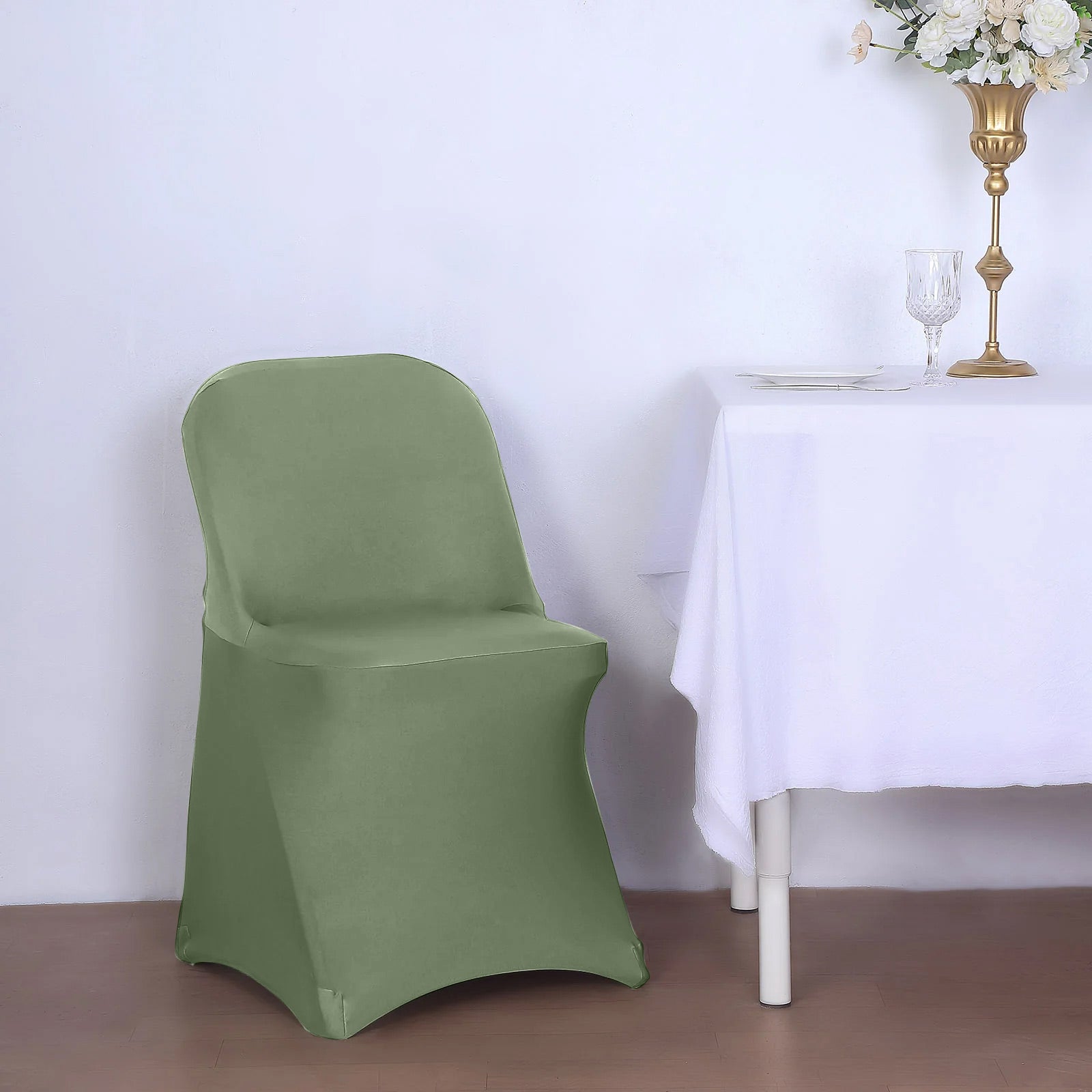 10-Pack Durable Dusty Sage Green Spandex Chair Covers for Folding Chairs - 160GSM Fitted Slipcovers