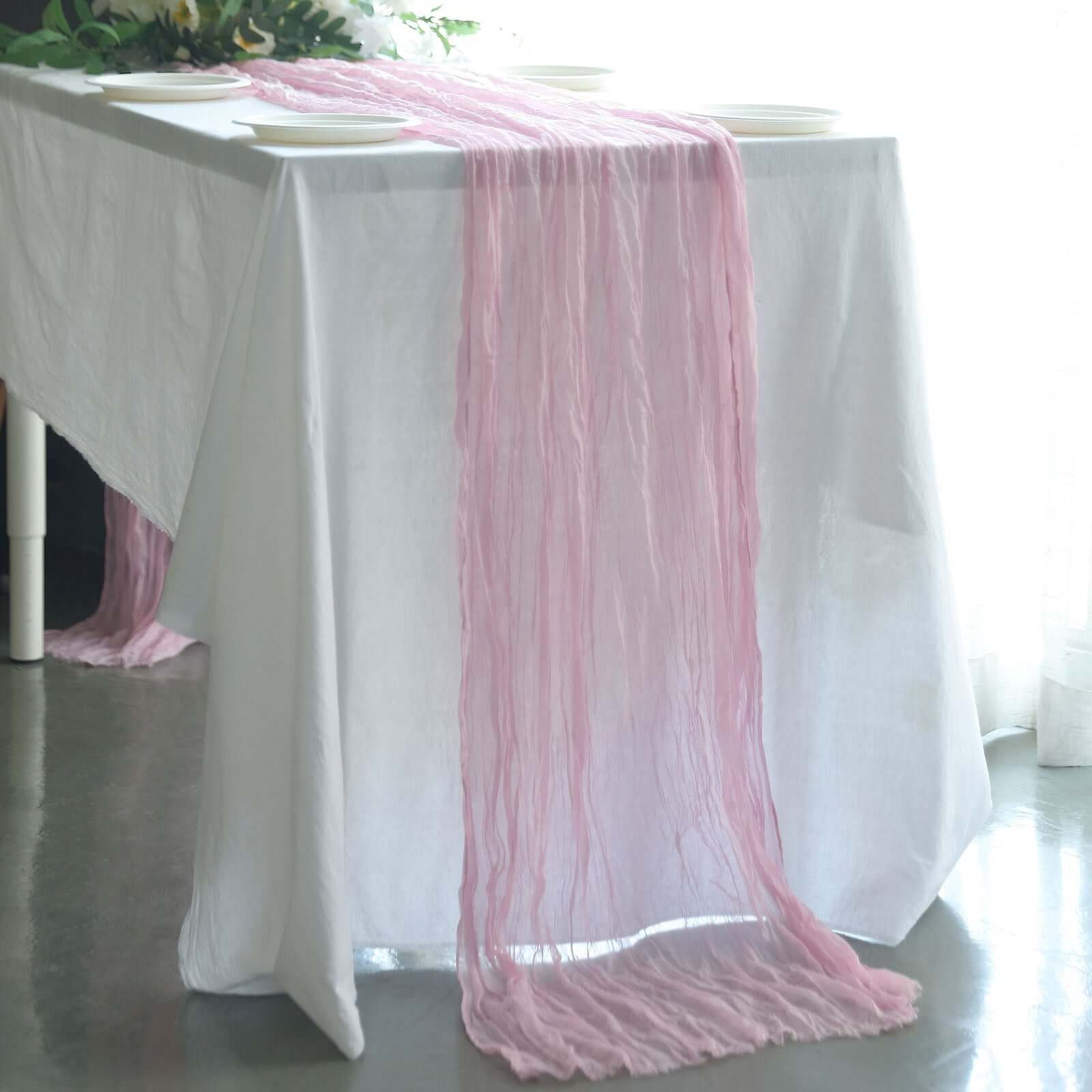 Hot Sale! 10ft Pink Gauze Cheesecloth Table Runner for Rustic Boho Decor