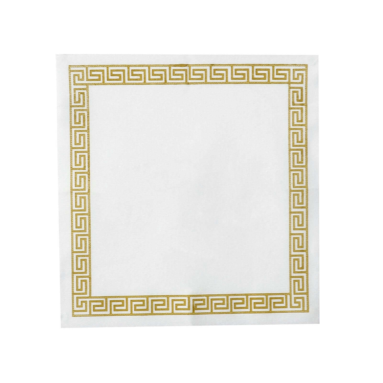 25-Piece Set of Hygienic Disposable Airlaid White Napkins with Gold Greek Key Design, 5x5 Size