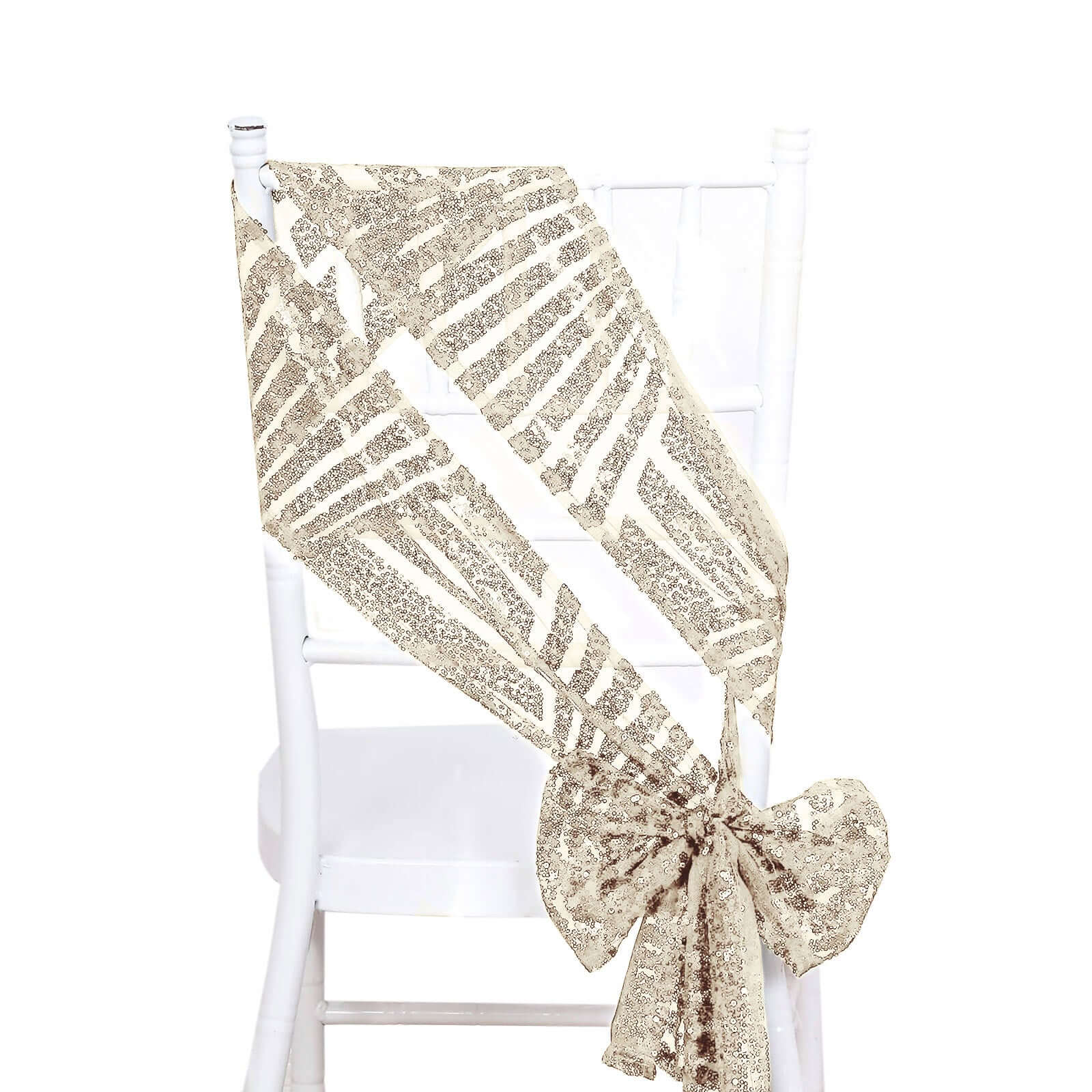 Hot Deal! 5-Pack Champagne Glitz Sequin Chair Sashes with Geometric Diamond Design
