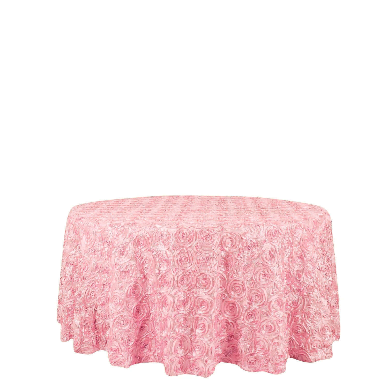 Hot Sale! 120-Inch Pink Satin Round Tablecloth with Stunning 3D Rosette and Seamless Finish