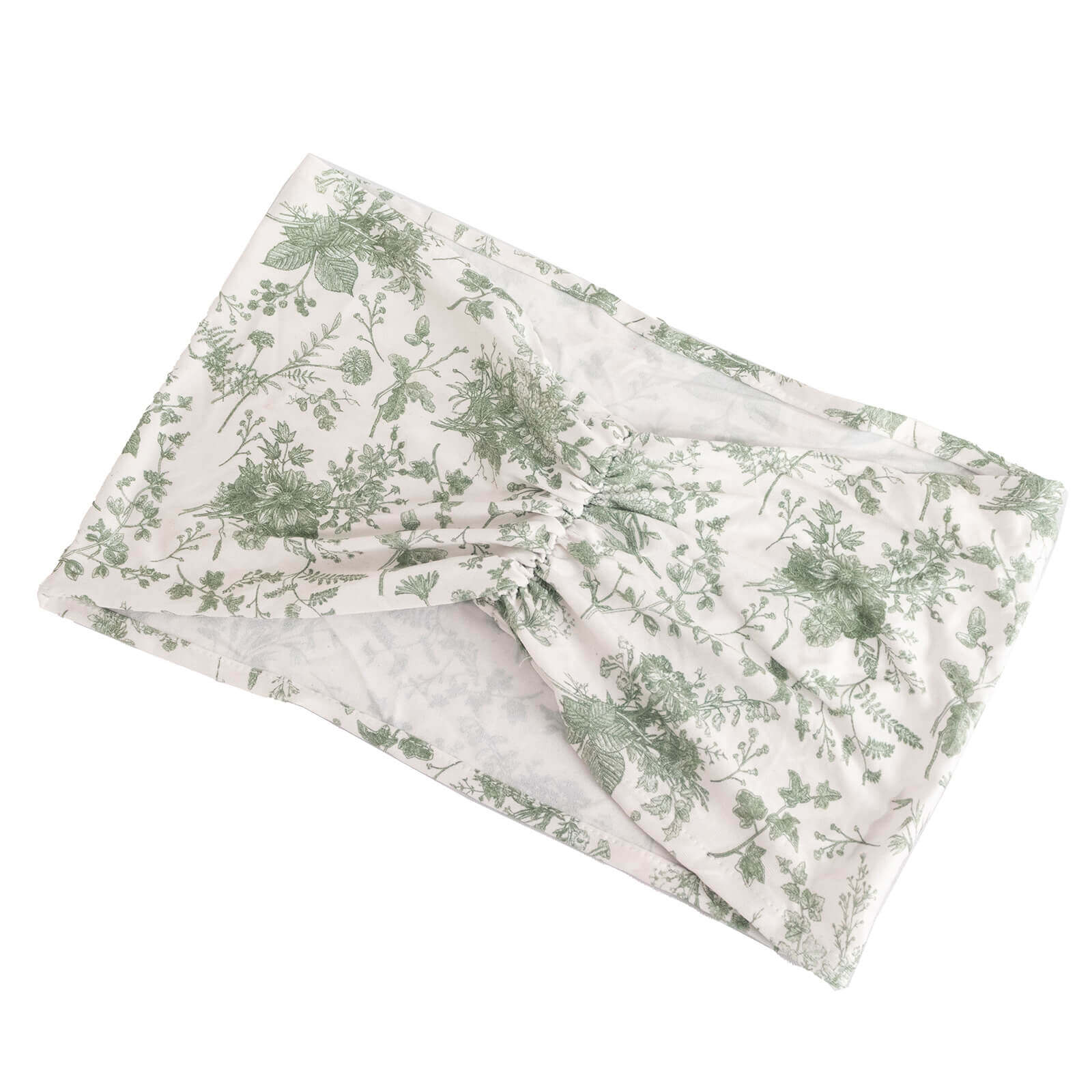 Hot Deal! 5-Pack Wrinkle-Free Spandex Chair Sashes in White and Dusty Sage Green with French Toile Floral Pattern