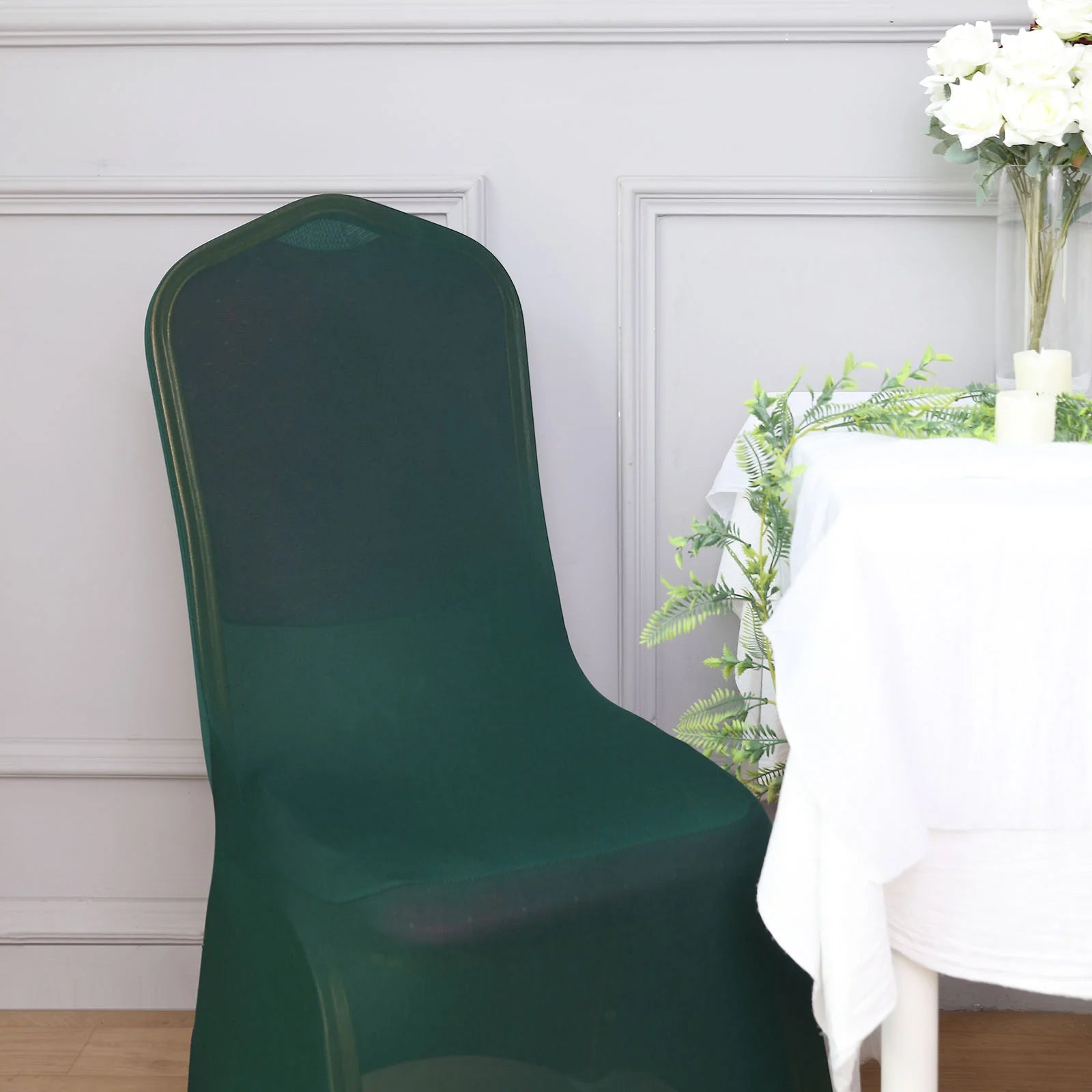 10-Pack Durable Reusable Stretch Spandex Chair Covers in Hunter Emerald Green for Banquet Chairs