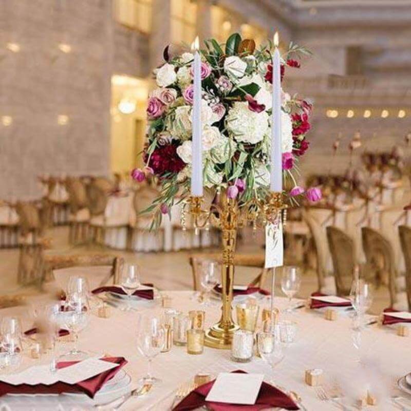 4 - Arm Gold Metal Candelabra with Flower Vase Bowl for Wedding Table Centerpiece