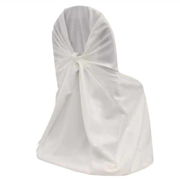 White Polyester Self-Tie Chair Cover - Universal Slip-On for Folding, Dining & Banquet Chairs
