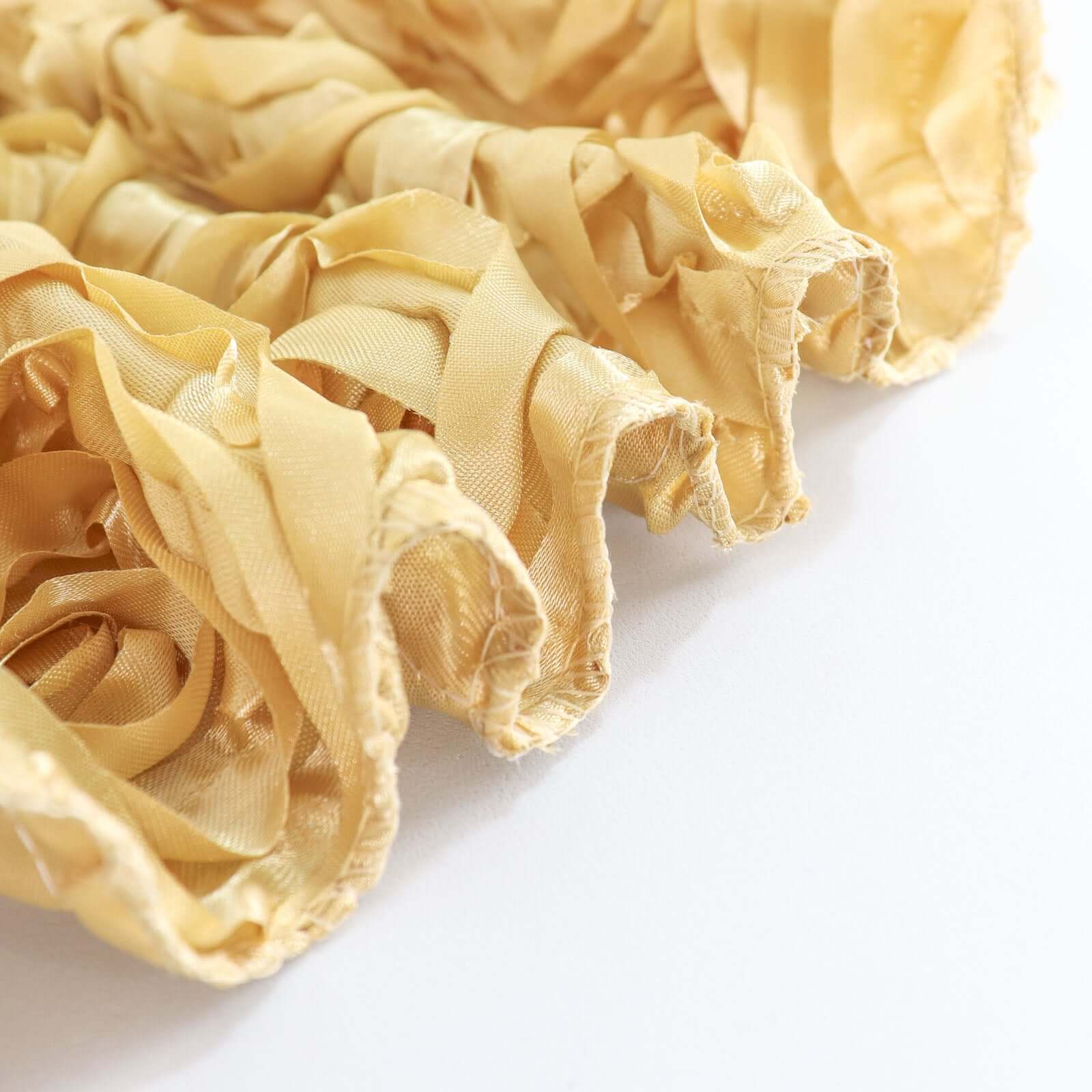 Champagne Satin 120-Inch Round Tablecloth with Stunning 3D Rosette and Seamless Finish