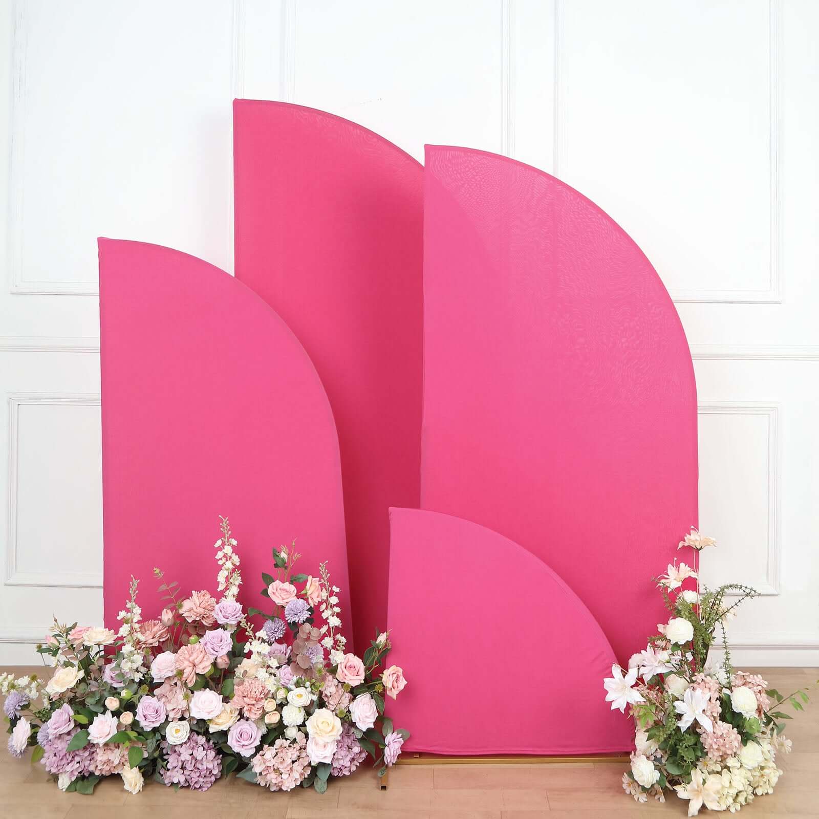 Hot Deal! Custom Fitted Set of 4 Matte Fuchsia Spandex Half Moon Wedding Arch Covers in 4 Sizes