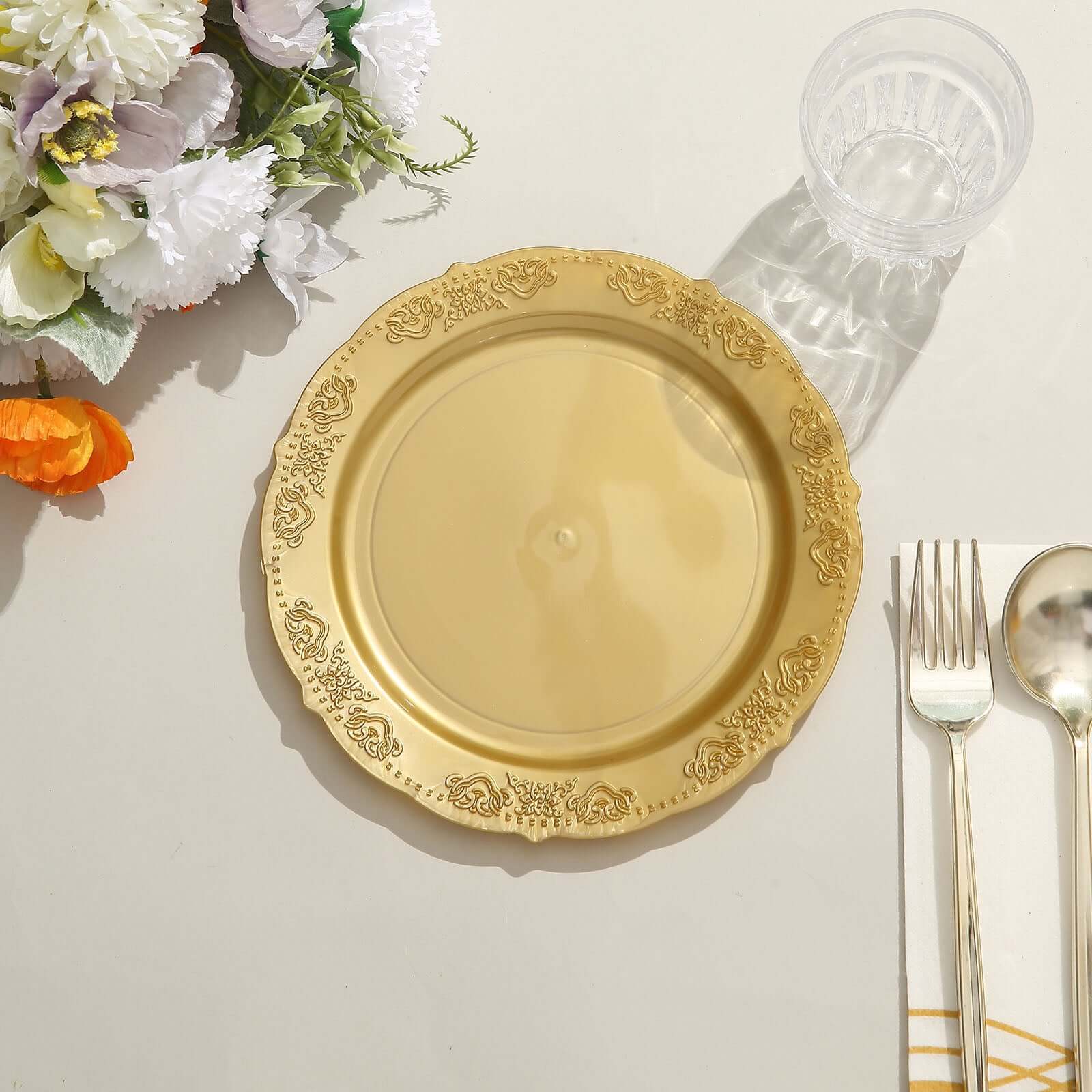 Hot Deal! 10-Pack Gold Embossed Scalloped Edge Plastic Round 7.5