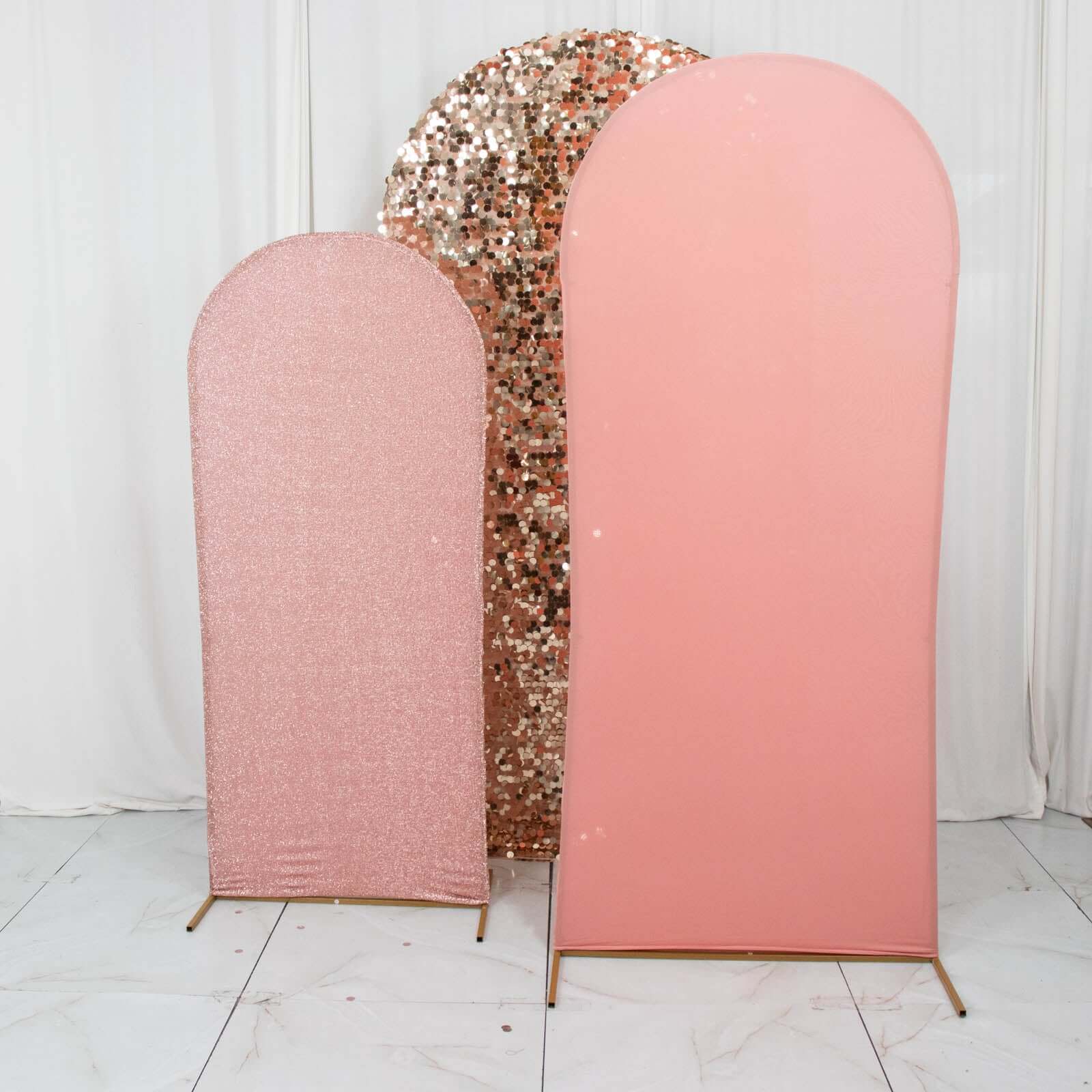 3-Piece Rose Gold Wedding Arch Frame Covers: Sequin, Tinsel & Spandex