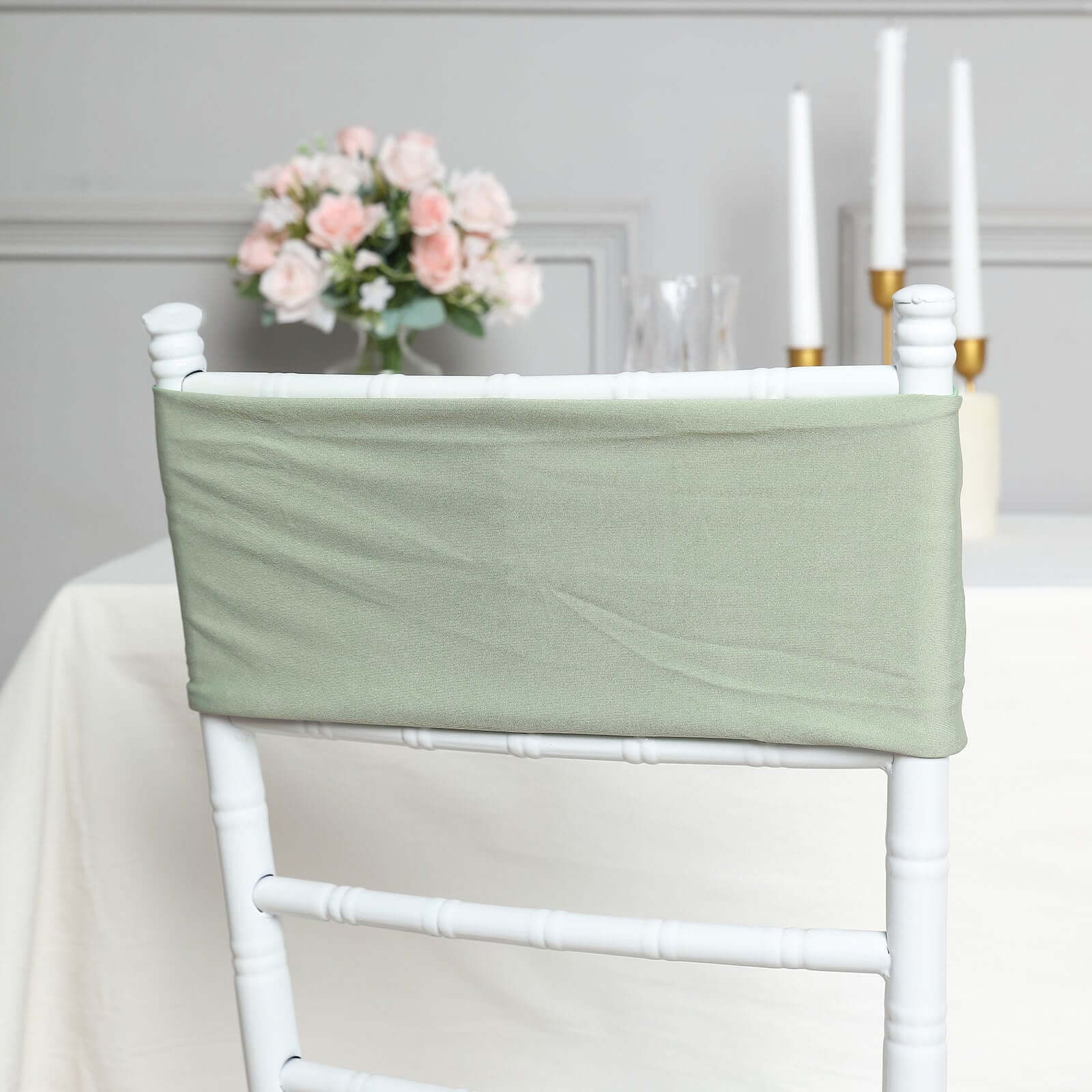 5-Pack Stretchable Spandex Chair Sashes in Sage Green - Ideal for Weddings and Events