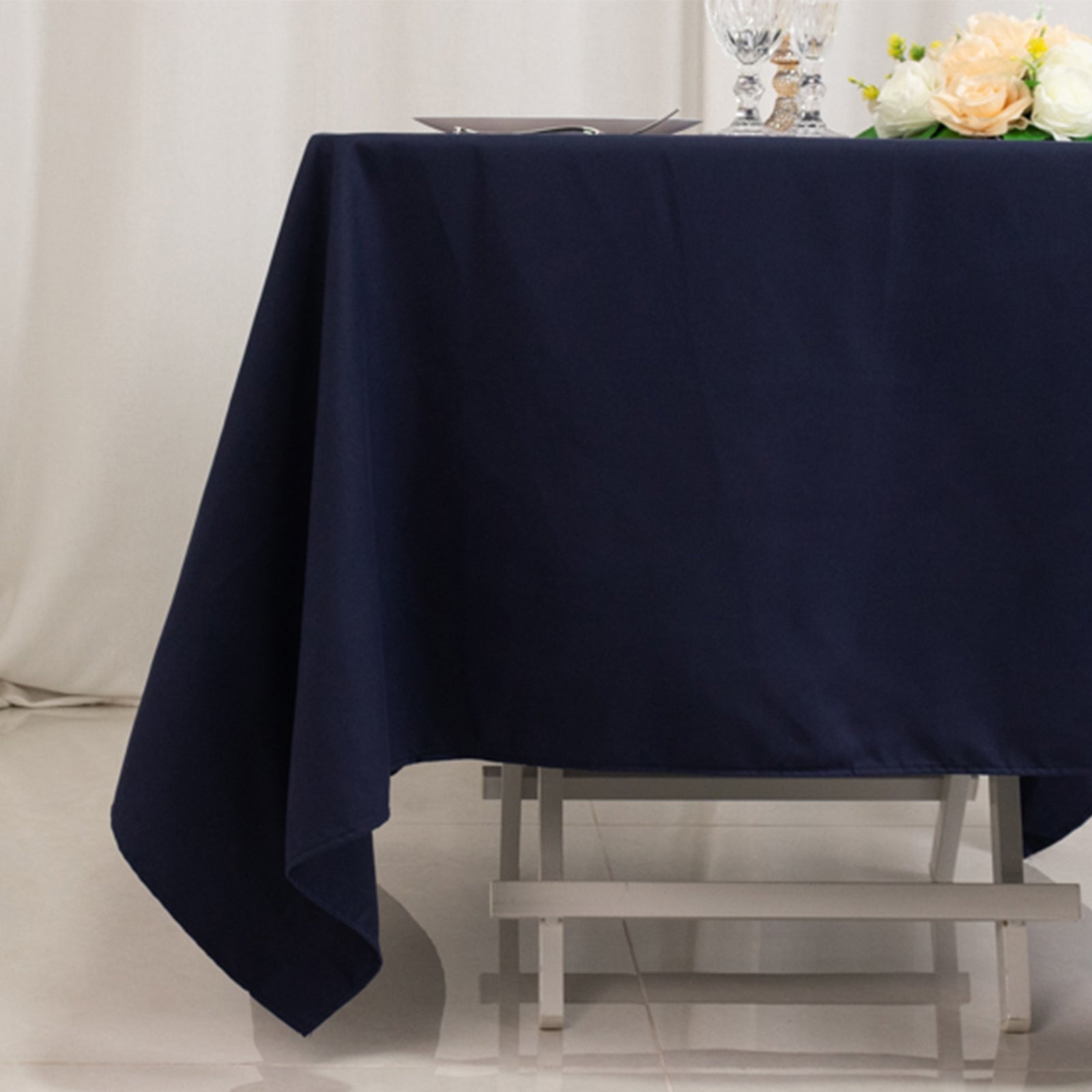 Wrinkle-Resistant Navy Blue 70x70 Cotton Blend Square Tablecloth