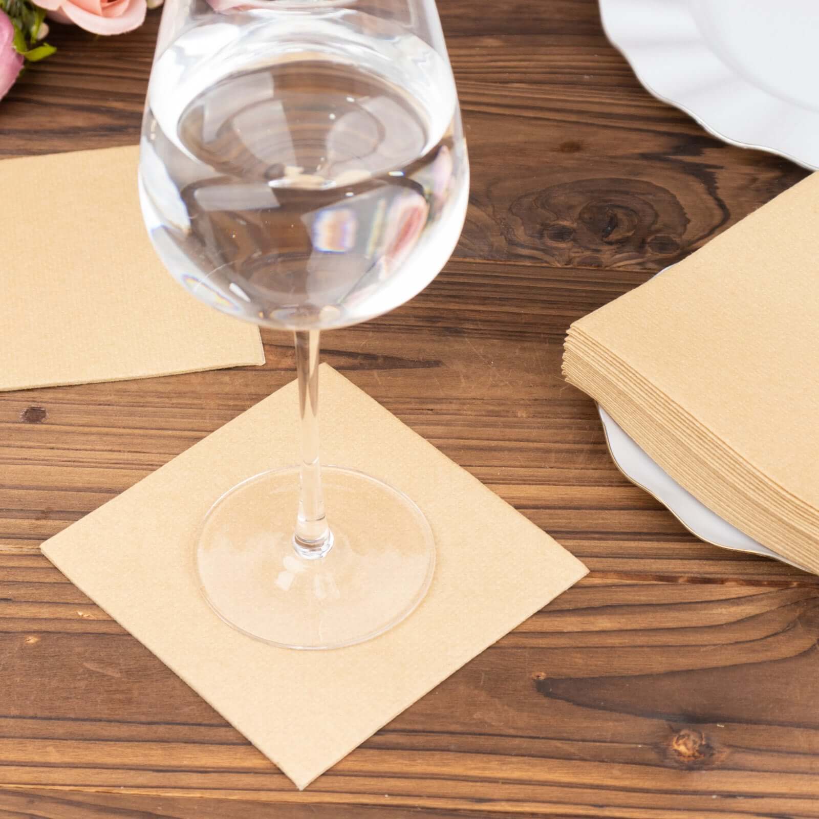 20-Pack 5x5 Natural Linen-Like Airlaid Napkins - Super Absorbent
